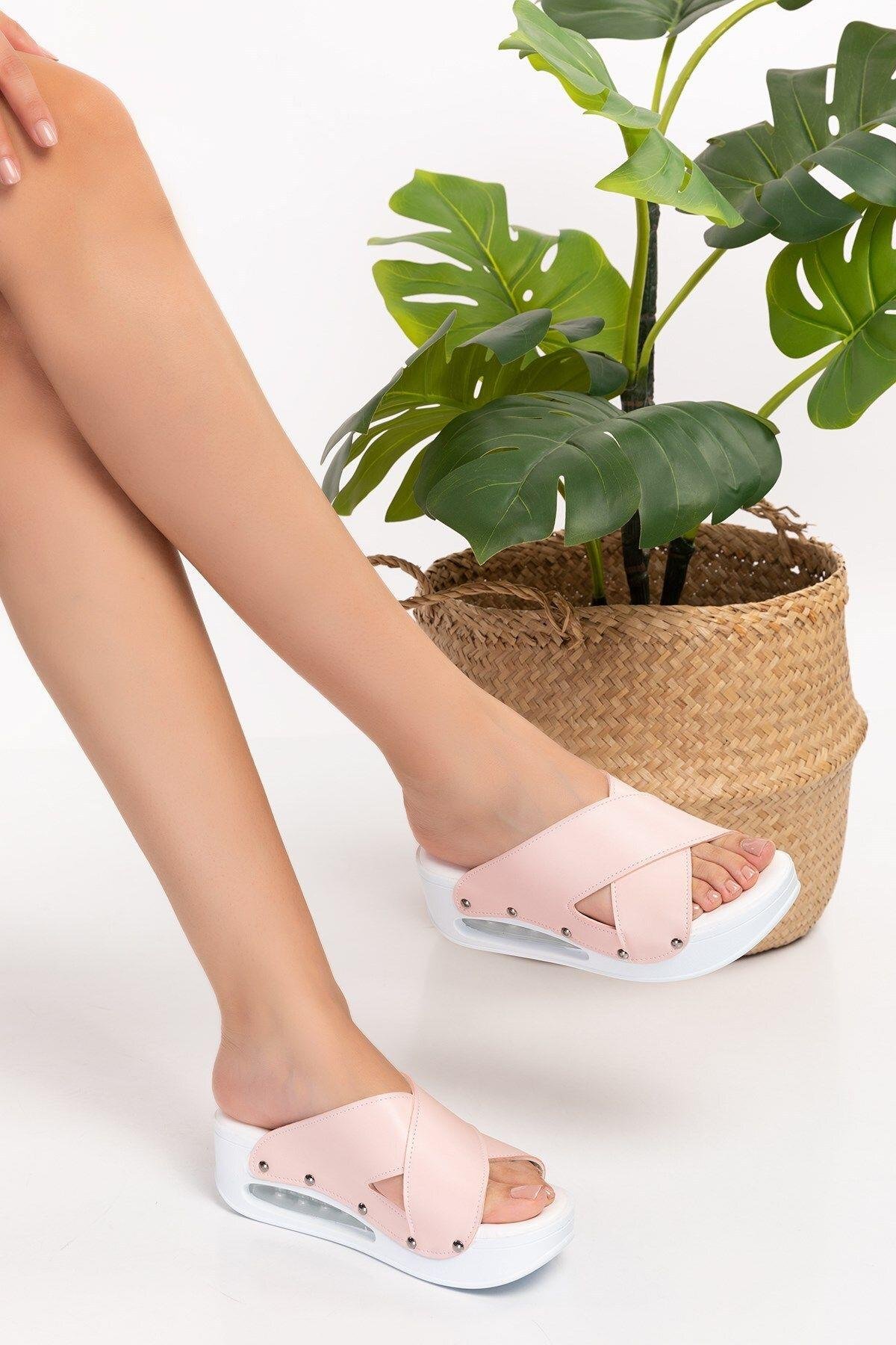 Pudra Çapraz Açık Airmax Ortopedik Terlik 01 Pudra-Nur Ortopedi