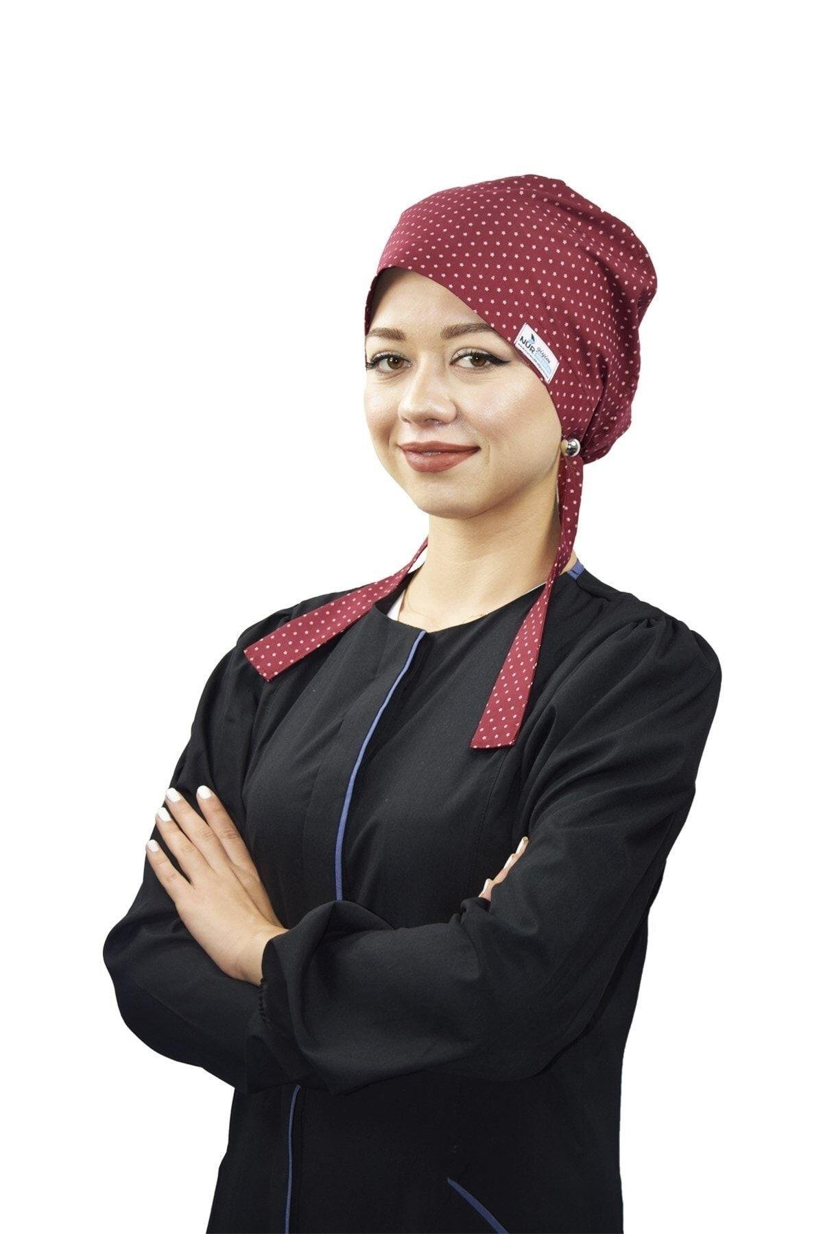 Tesettür Bordo Yıldız Doktor Hemşire Hastane Aşçı Cerrahi Tesettür Bonesi-Nur Ortopedi