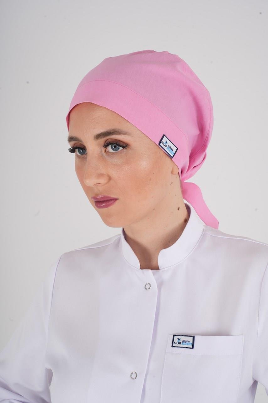 Tesettür Düz Şeker Pembesi Hemşire Doktor Aşçı Hastane Medikal Tesettür Cerrahi Bonesi-Nur Medikal Giyim