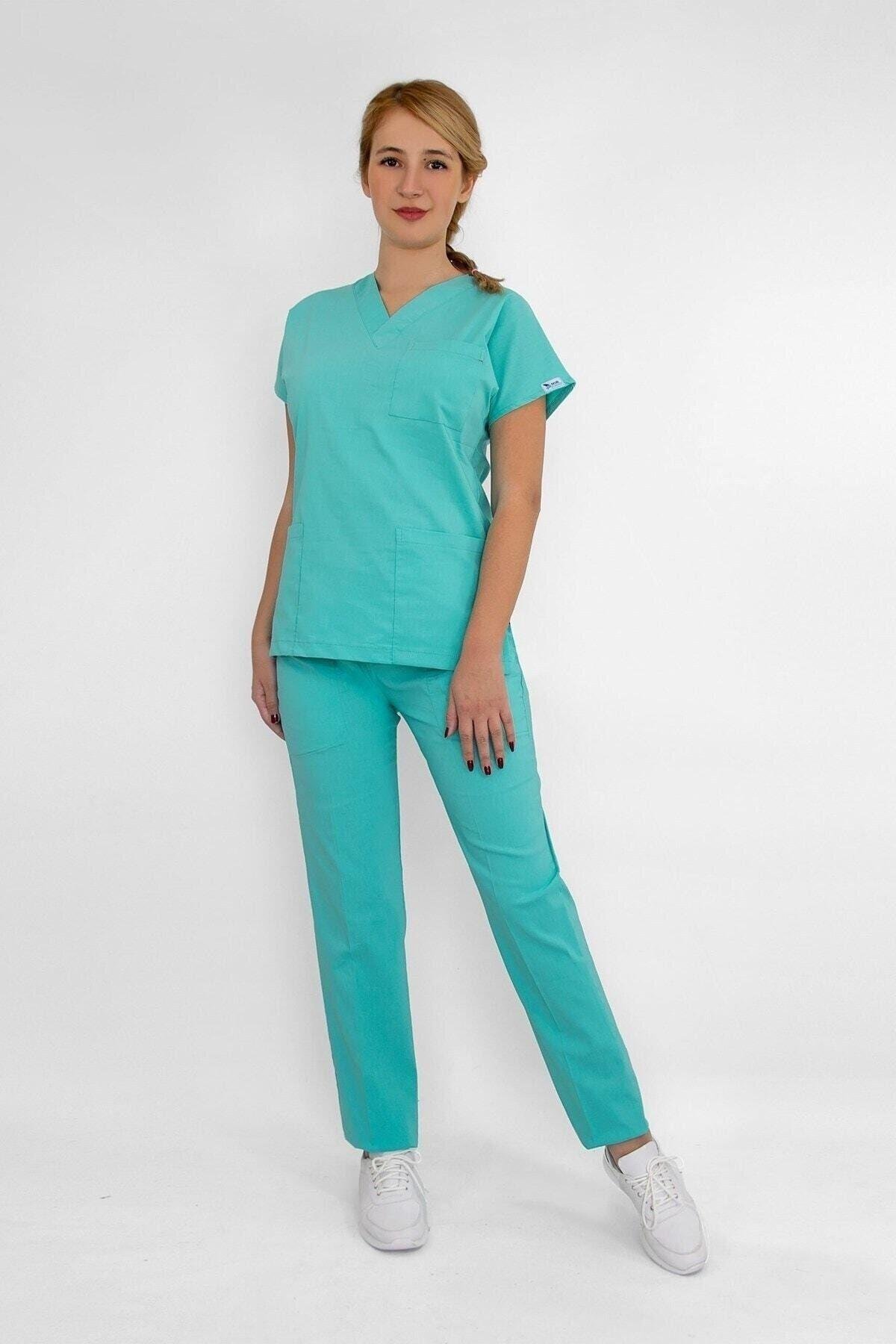 Turkuaz Yeşili Likralı Alt Üst Takım-Nur Medikal Giyim