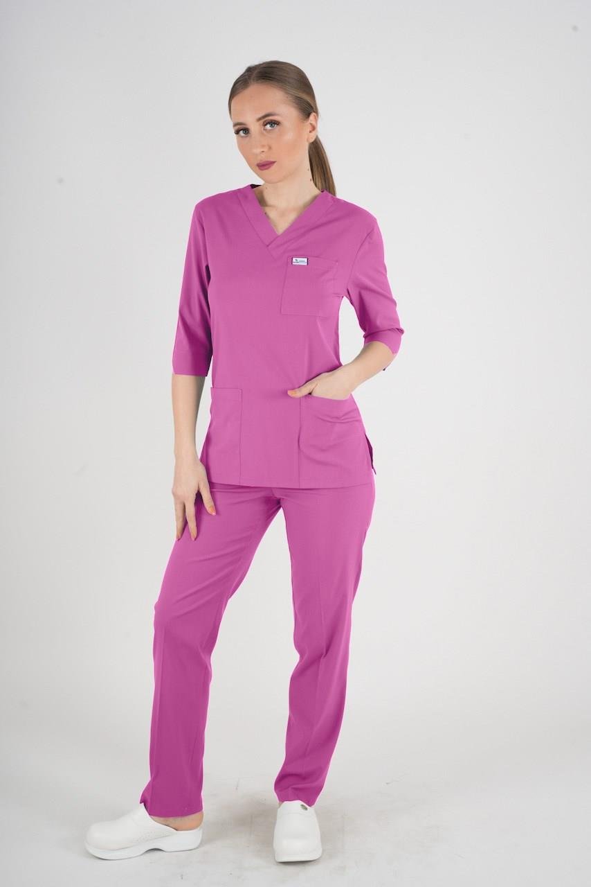 Unisex Açık Mor Violet Model Scrubs Takım Doktor Hemşire Üniforması-Nur Medikal Giyim
