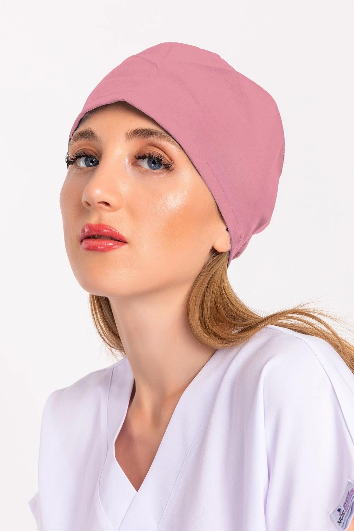 Unisex Düz Koyu Pudra Renk Cerrahi Boneler Doktor Ameliyat Saç Bonesi-Nur Medikal Giyim