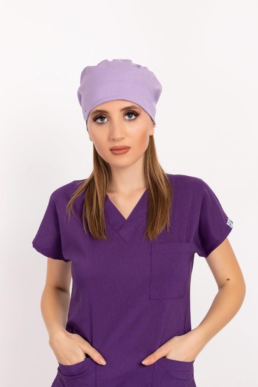 Unisex Düz Lila Renk Desenli Doktor Cerrahi Bone Hemşire Saç Bonesi-Nur Medikal Giyim