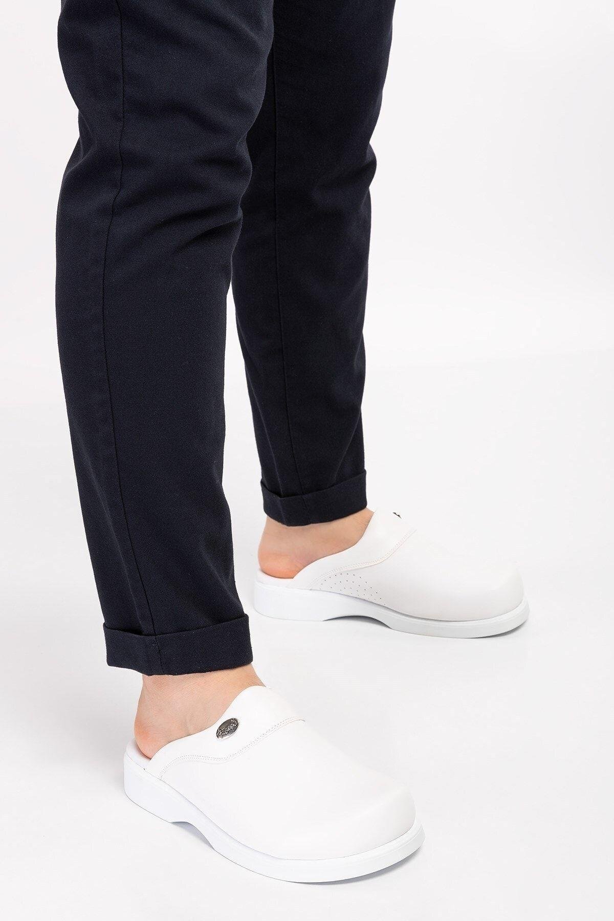 Unisex Kadın Erkek Deliksiz Beyaz Renk Sabo (101 BEYAZ DELİKSİZ) Aşçı Doktor Hemşire Hastane Terliği-Nur Ortopedi