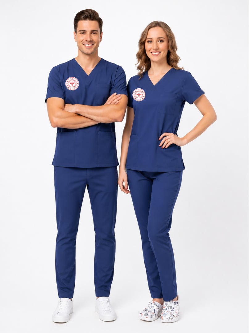Unisex Lacivert Hemşire Scrubs Üniforma Takım Patriot Blue(Sağlık Bakanlığı Yeni Yönetmeliğe Uygun)-Nur Medikal Giyim