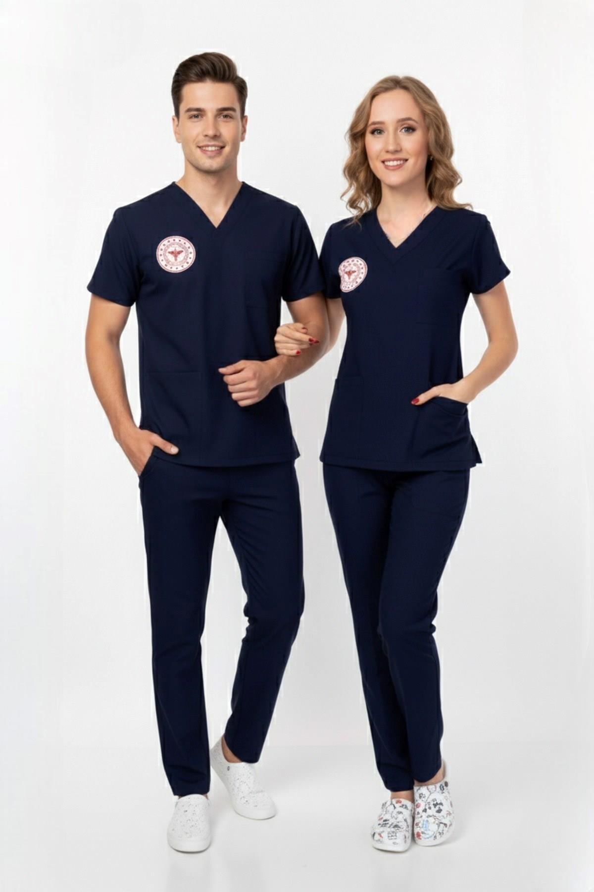 Unisex Lacivert Hemşire Scrubs Üniforma Takım Patriot Blue(Sağlık Bakanlığı Yeni Yönetmeliğe Uygun)-Nur Medikal Giyim