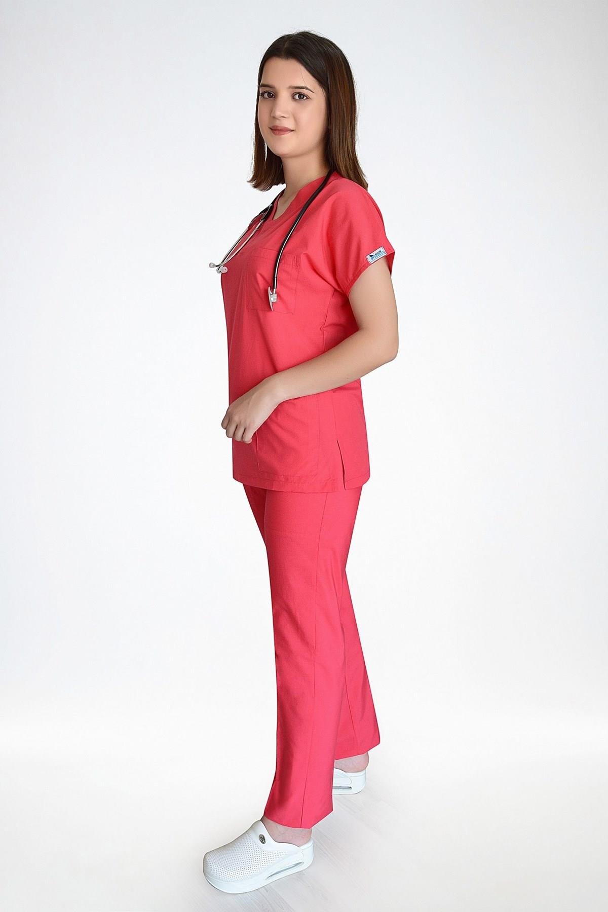 Unisex Narçiçeği Terikoton Hemşire Doktor Üniforma Takım Scrubs-Nur Medikal Giyim