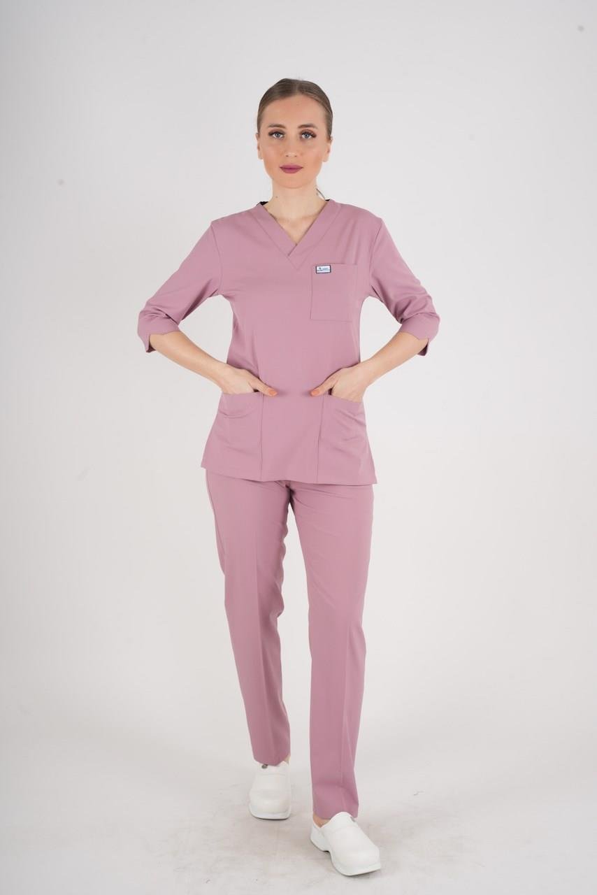 Unisex Pudra Violet Model Scrubs Takım Doktor Hemşire Üniforması-Nur Medikal Giyim