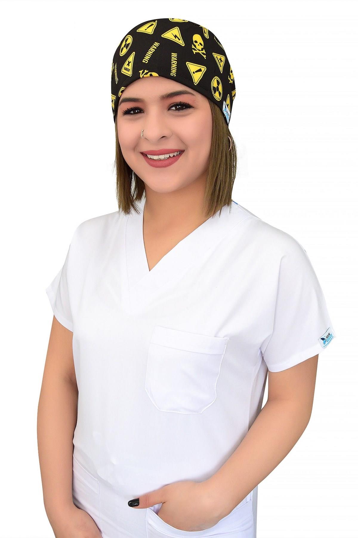 Unisex Radyoloji Desenli Cerrahi Bone Hemşire Doktor Saç Bonesi-Nur Medikal Giyim