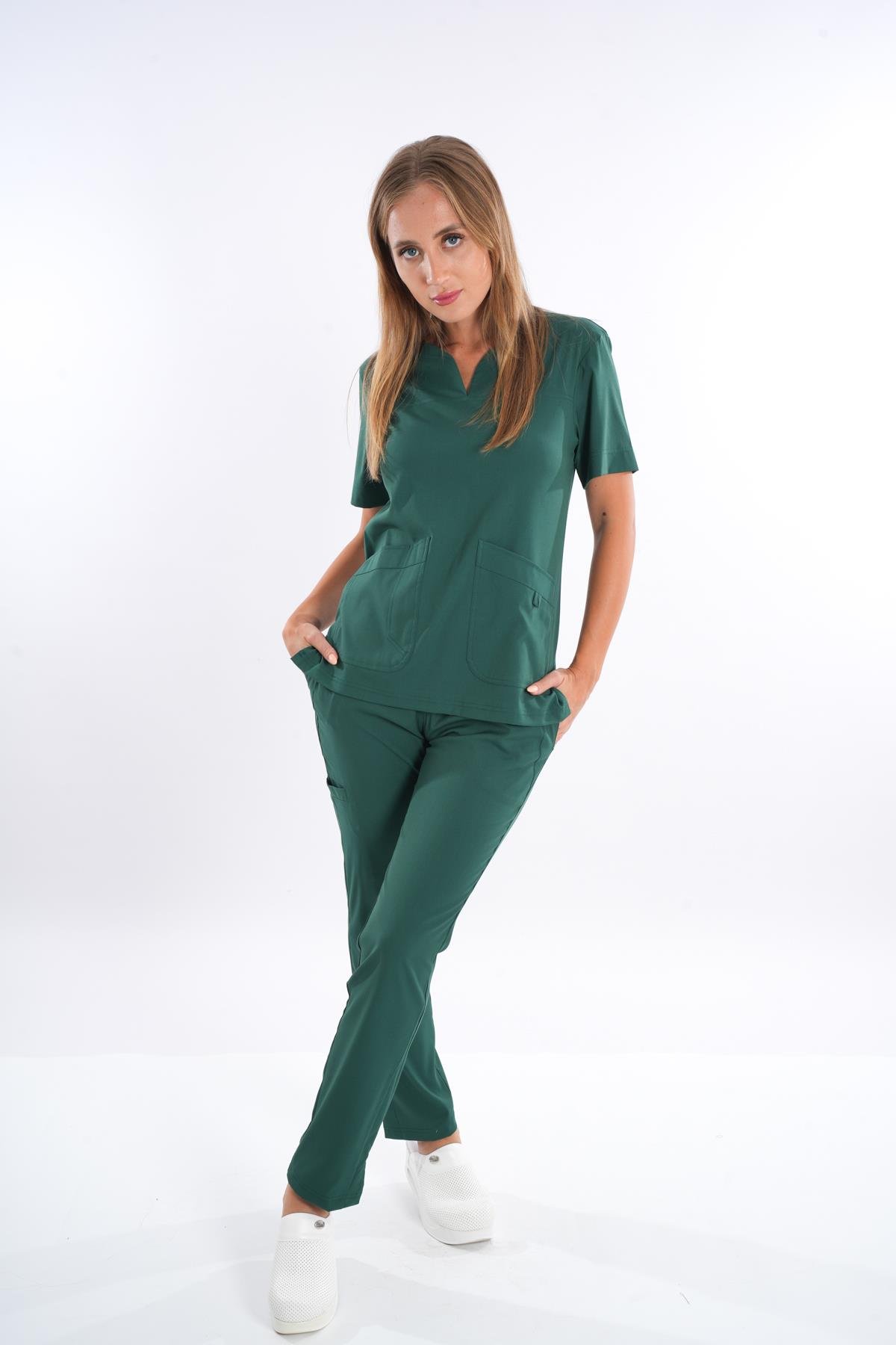 usiness Model Soft Likra Ördek Başı Yeşili Doktor Hemşire Hastane Scrubs Üniforma Takımı-Nur Medikal Giyim