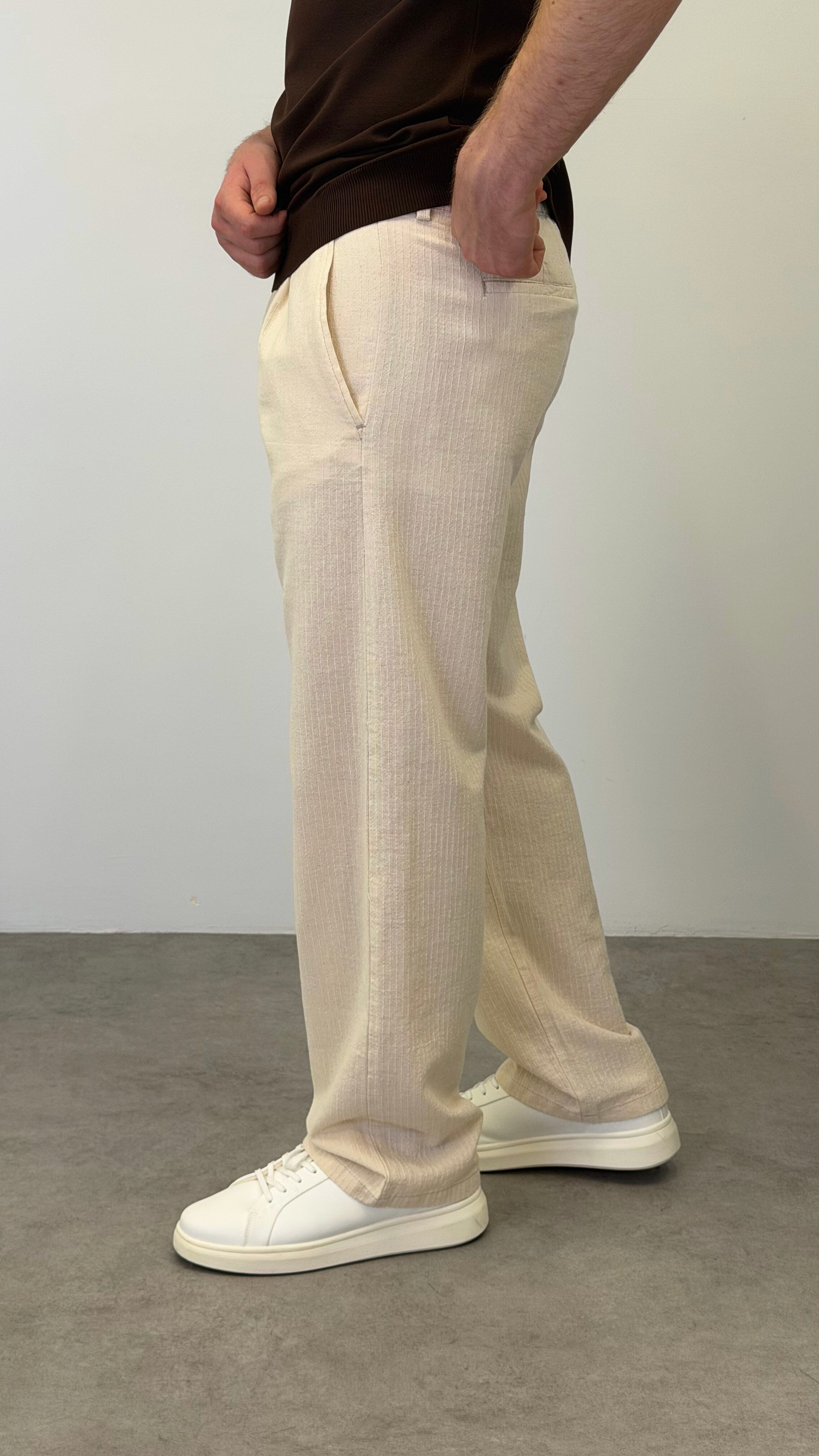 ÇİZGİLİ BAGGY PANTOLON BEJ