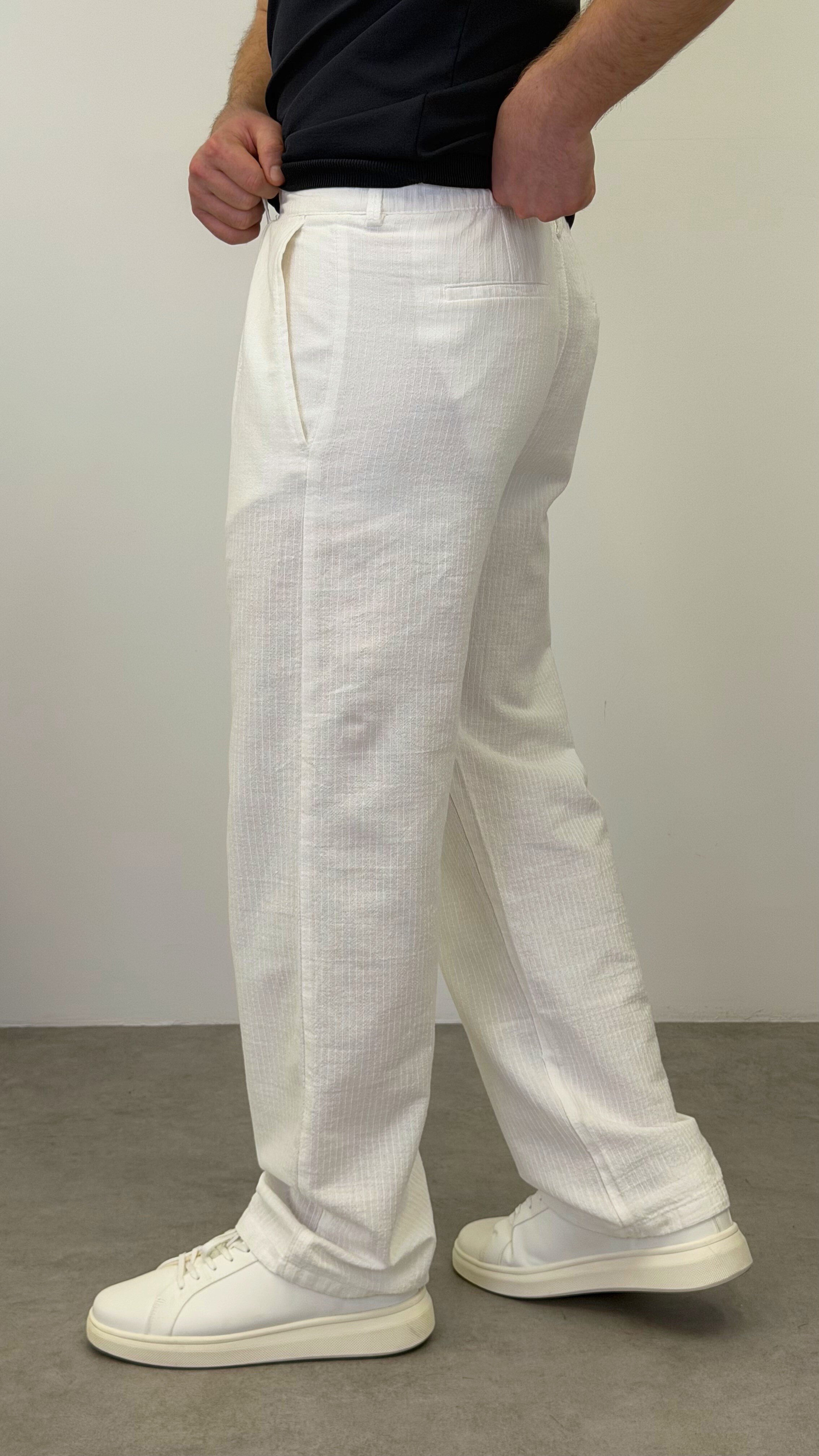 ÇİZGİLİ BAGGY PANTOLON BEYAZ