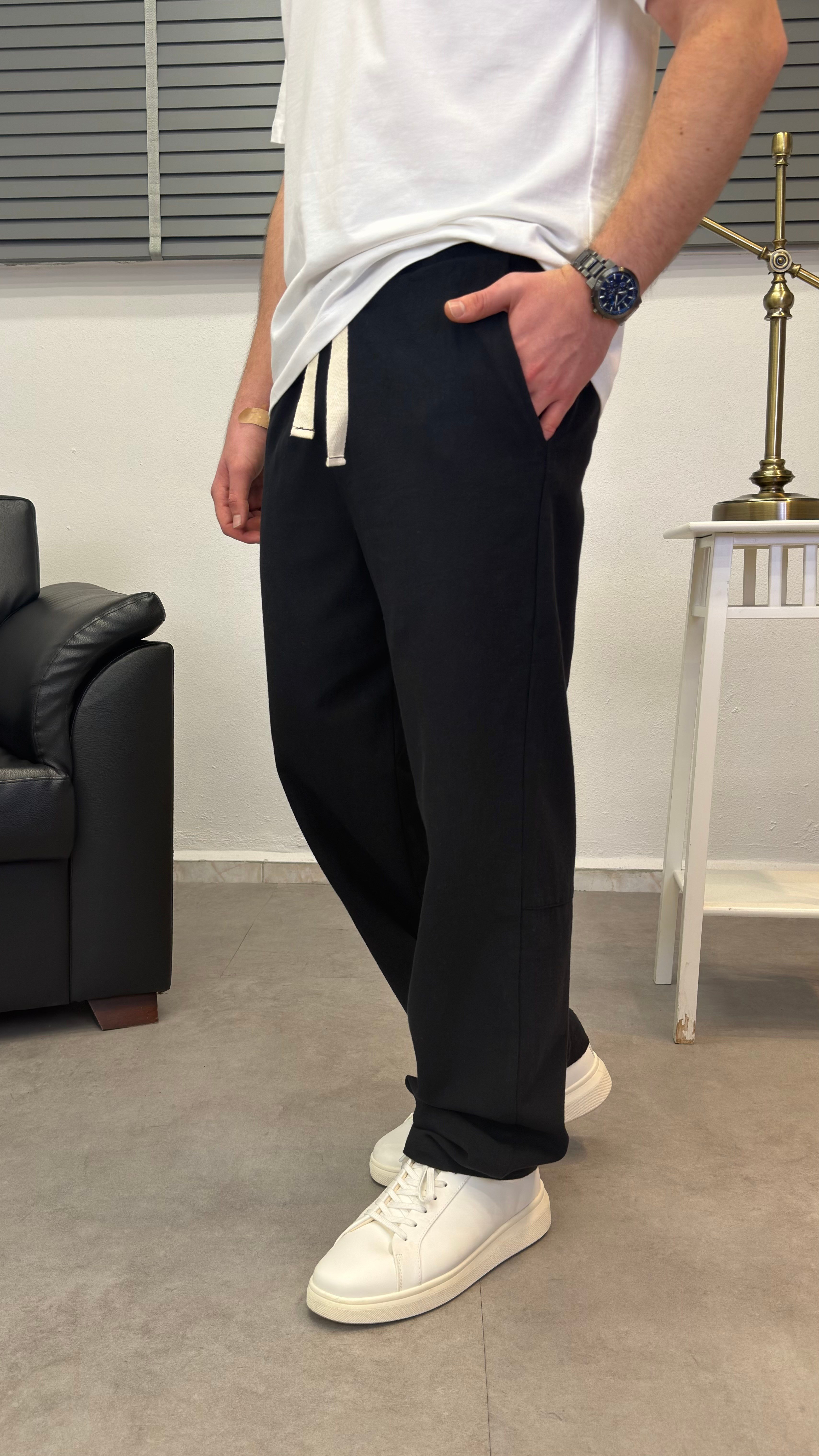 NAKIŞLI BAGGY PANTOLON SİYAH