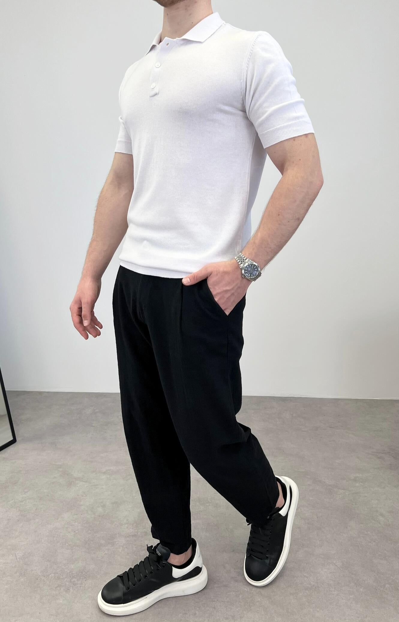 ÖRME POLO YAKA DÜĞMELİ T-SHIRT BEYAZ