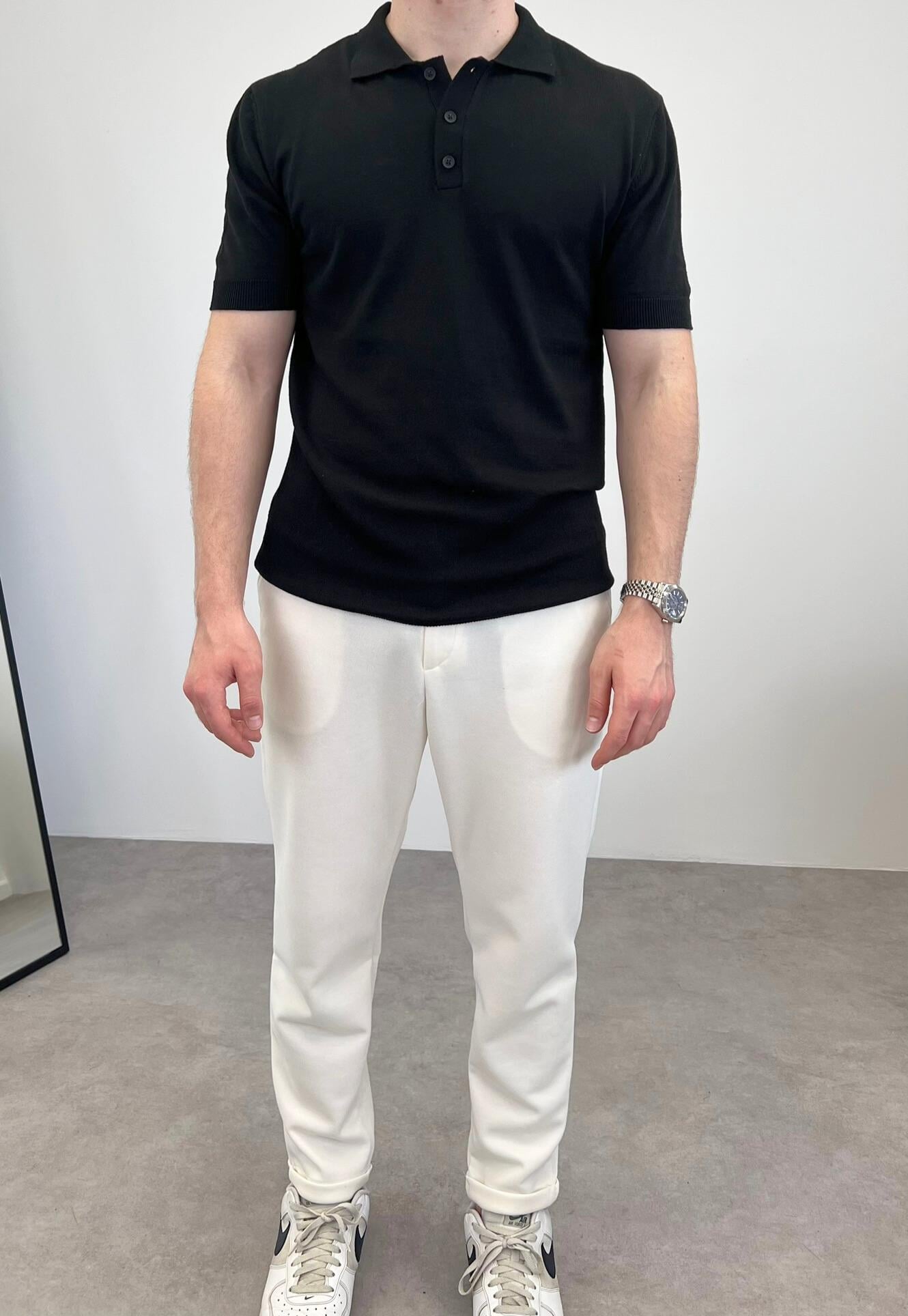 ÖRME POLO YAKA DÜĞMELİ T-SHIRT SİYAH