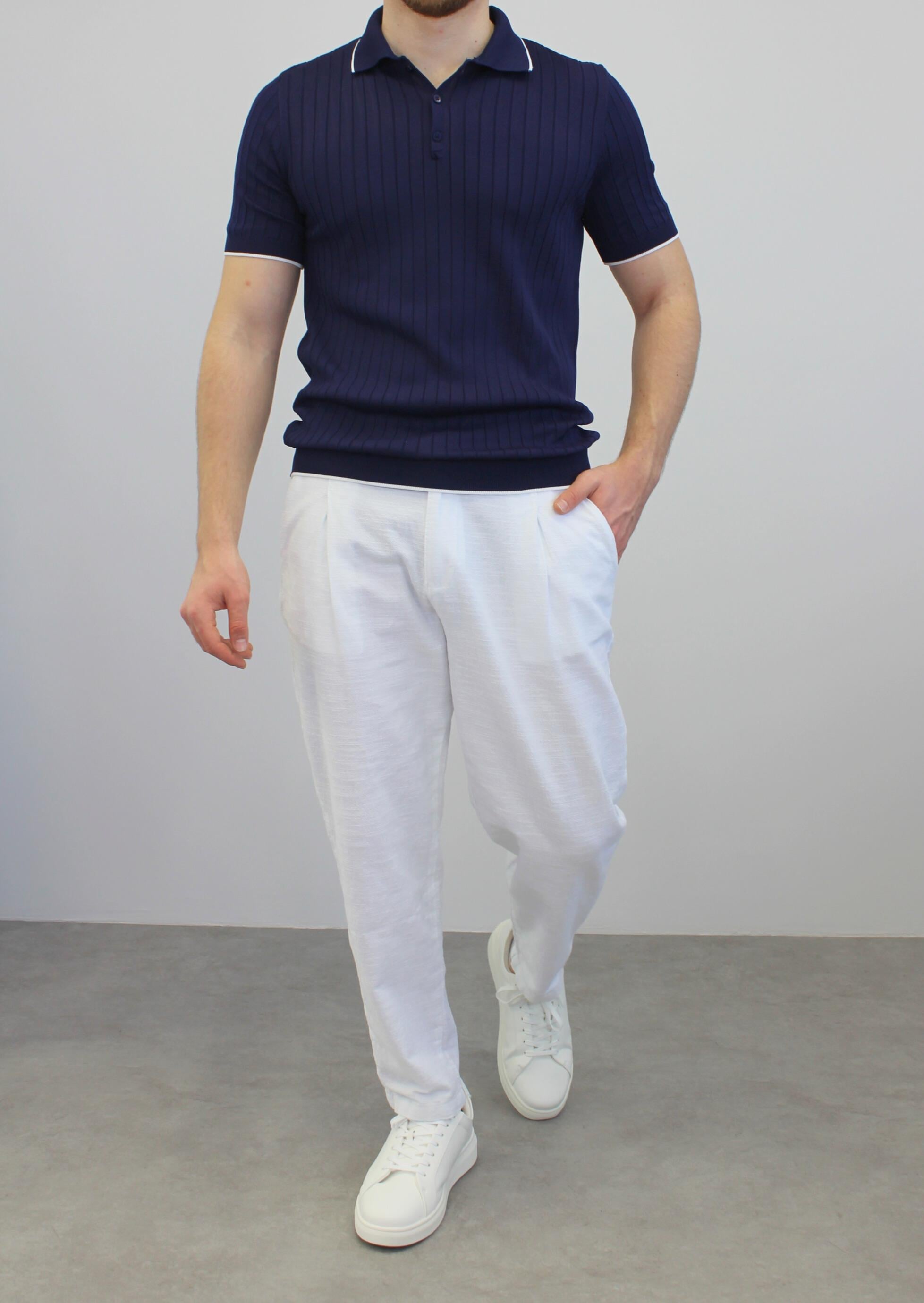 ÖRME POLO YAKA ŞERİT DETAYLI T-SHIRT