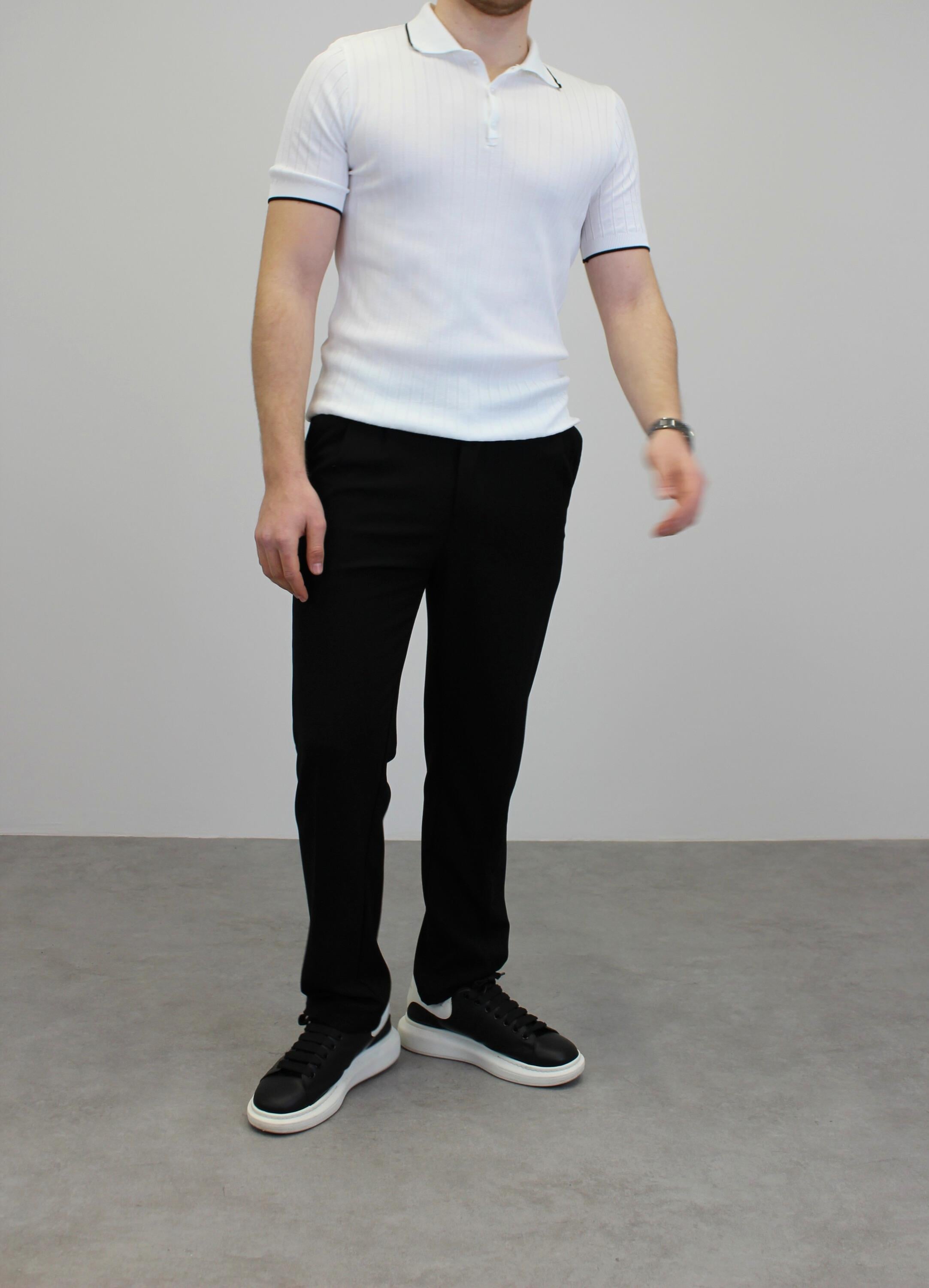 ÖRME POLO YAKA ŞERİT DETAYLI T-SHIRT EKRU