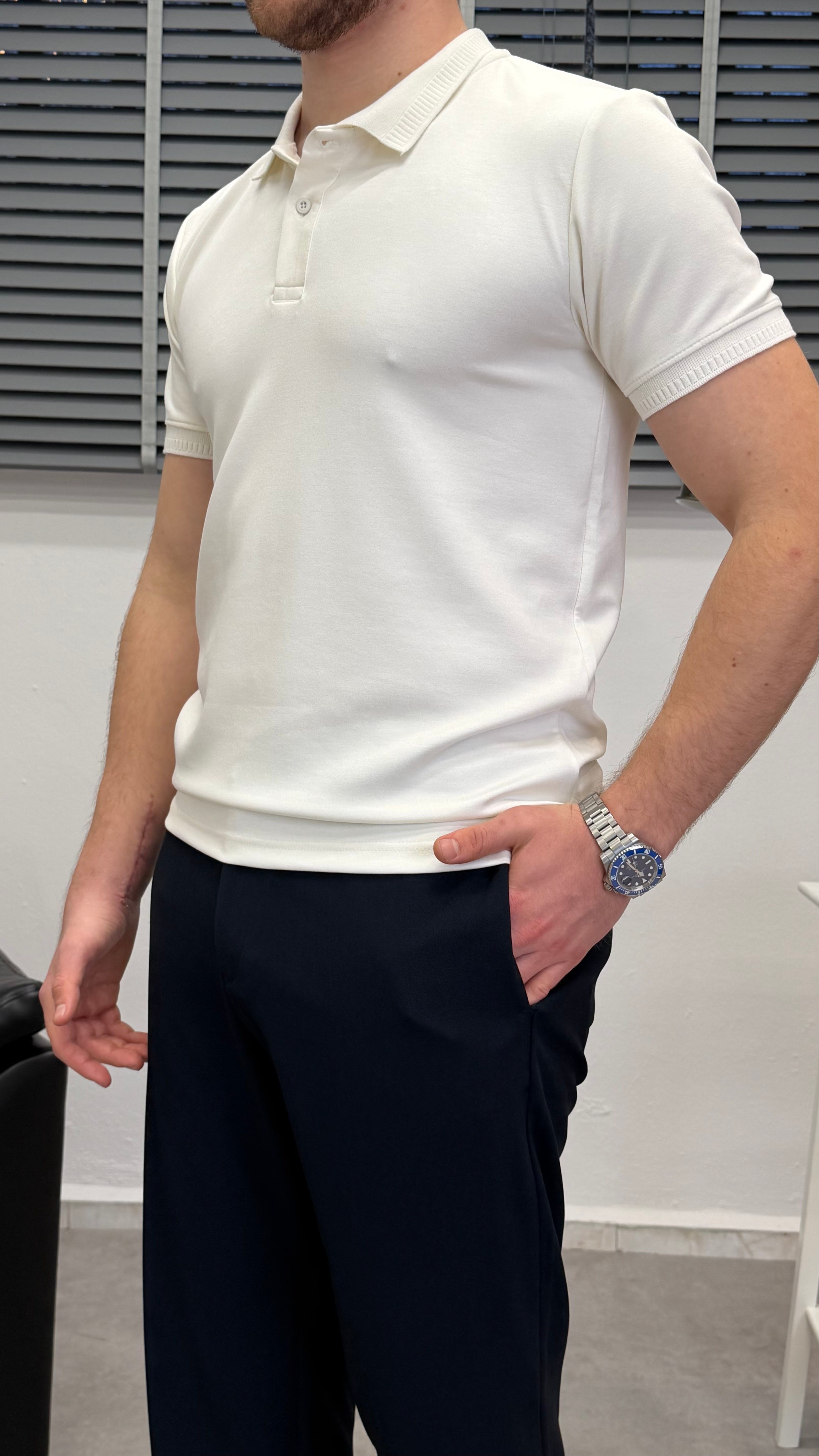 OYSHO KUMAŞ POLO YAKA T-SHIRT BEYAZ
