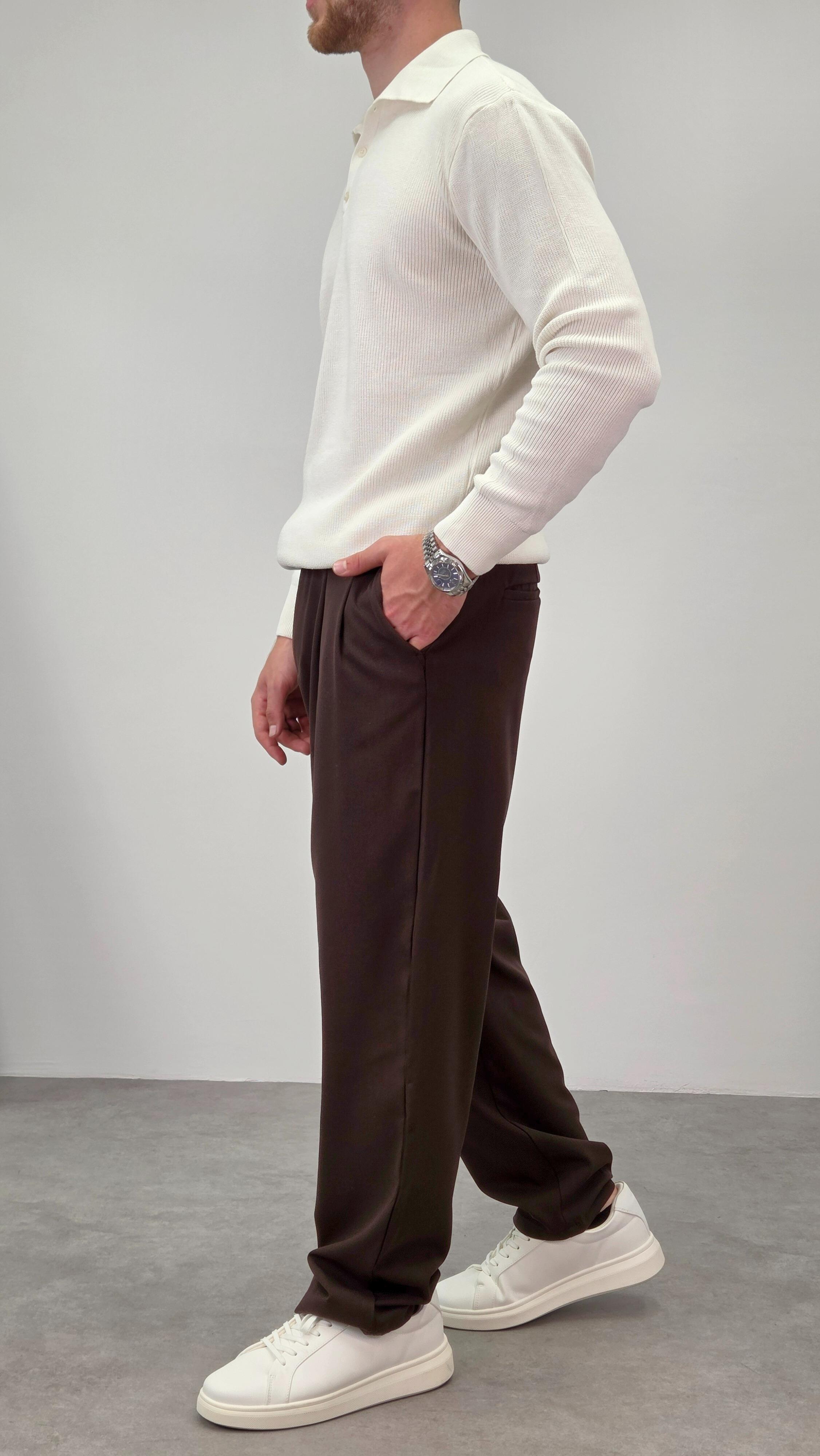 PİLELİ BAGGY KUMAŞ PANTOLON KAHVERENGİ