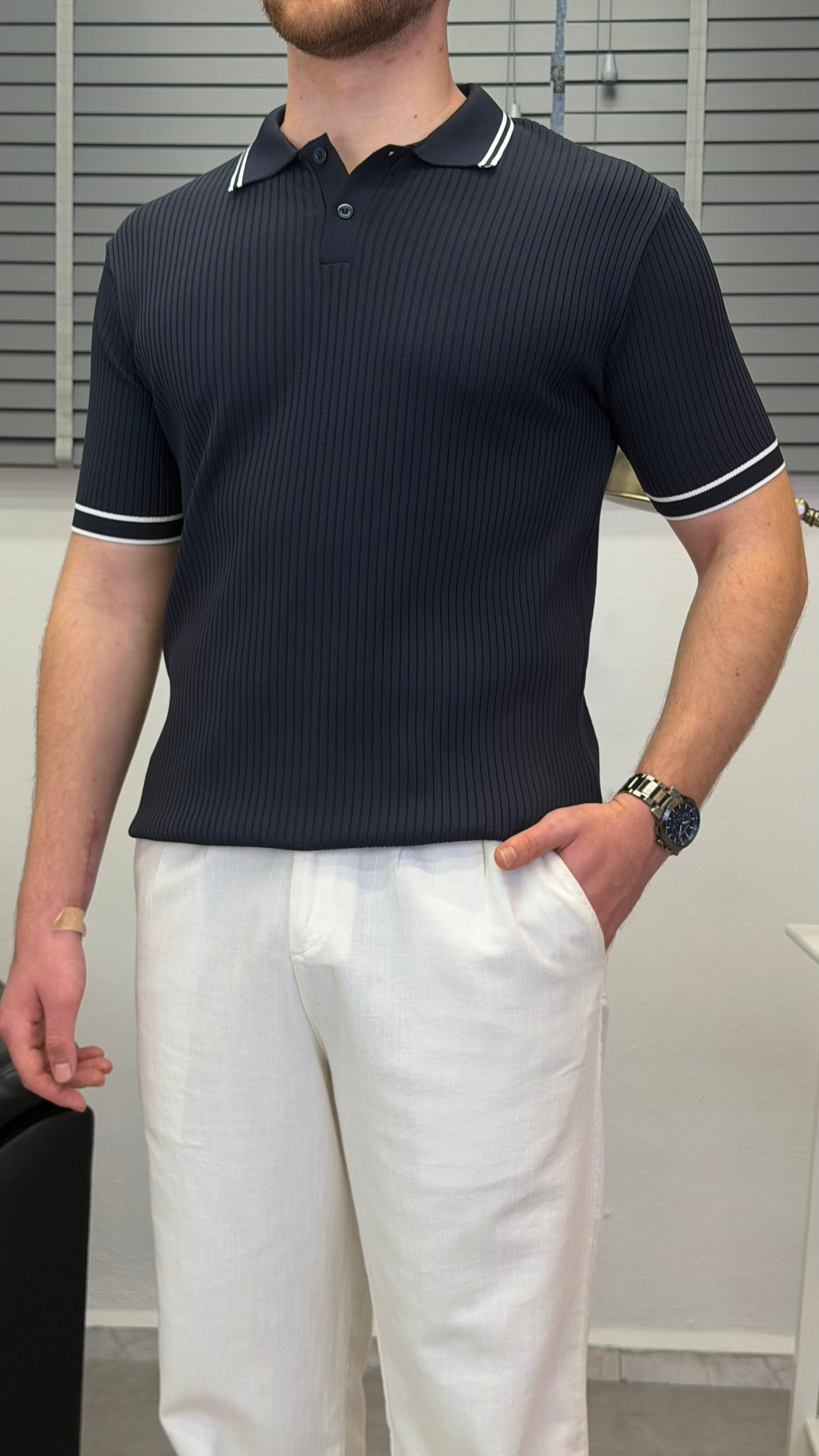 ŞERİTLİ POLO YAKA T-SHIRT LACİVERT