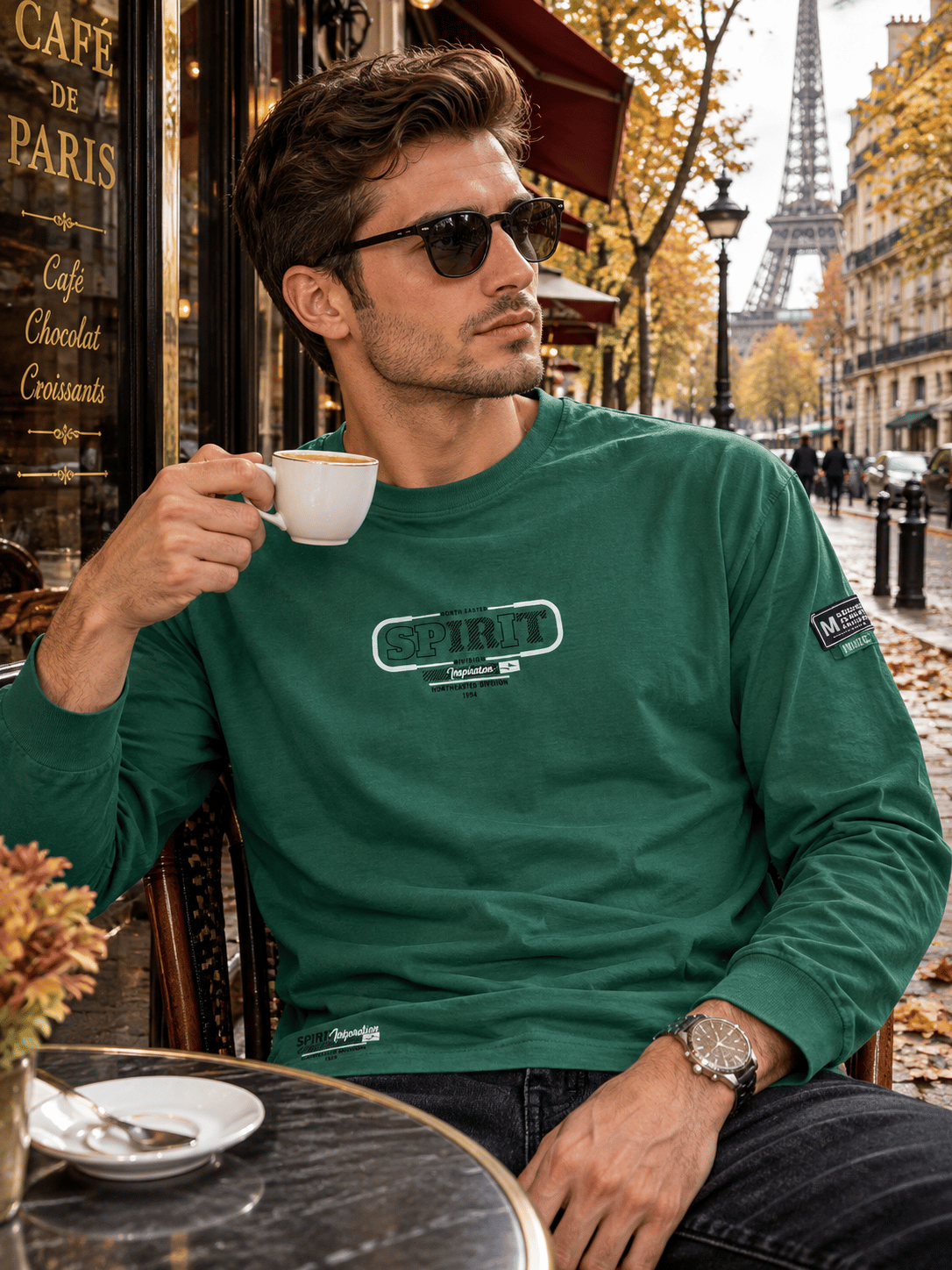 Erkek Baharlık Yuvarlak Yaka Sweatshirt Uzun Kollu Tshirt