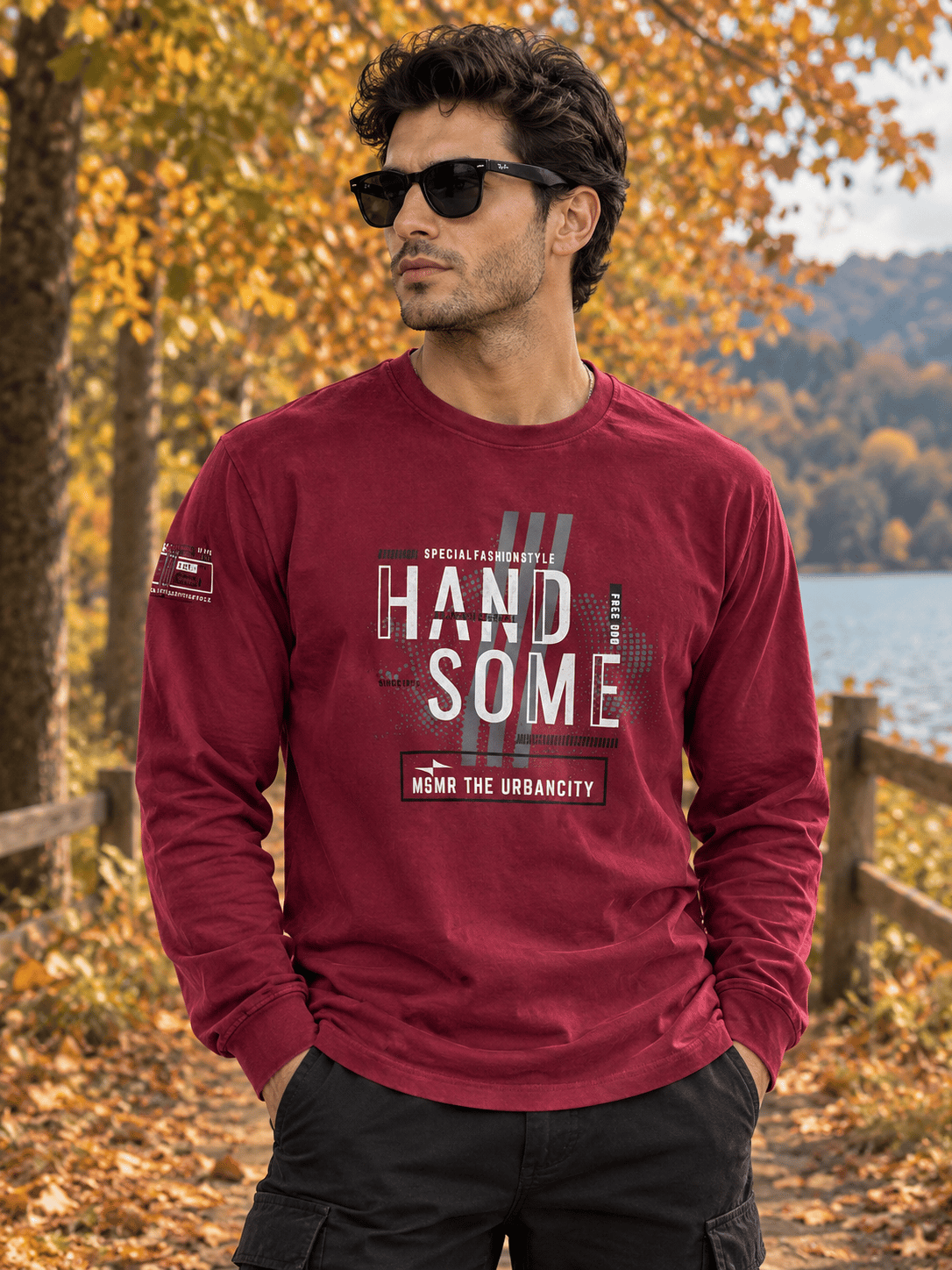 Erkek Bisiklet Yaka Basic Baskılı Sweatshirt