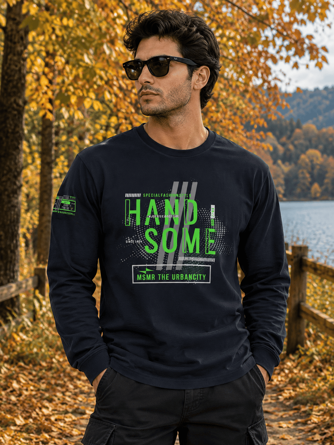 Erkek Bisiklet Yaka Basic Baskılı Sweatshirt