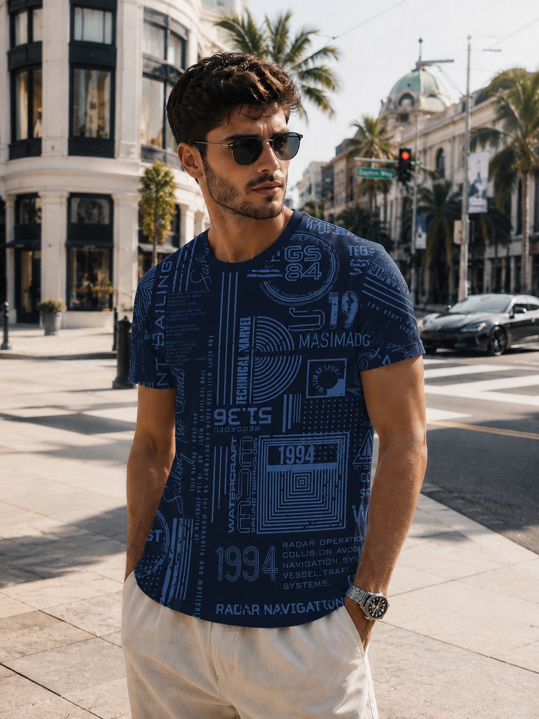 Erkek Desenli Bisiklet Yaka Basic Spor T-shirt