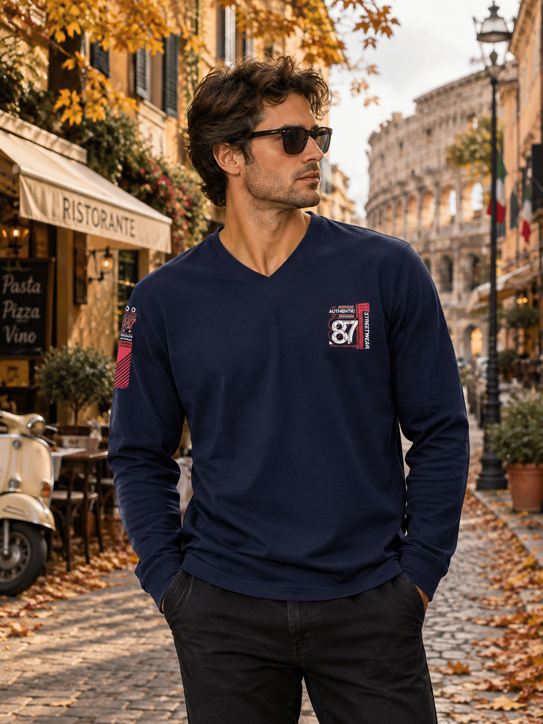 Erkek V yaka Sweatshirt %100 Pamuk