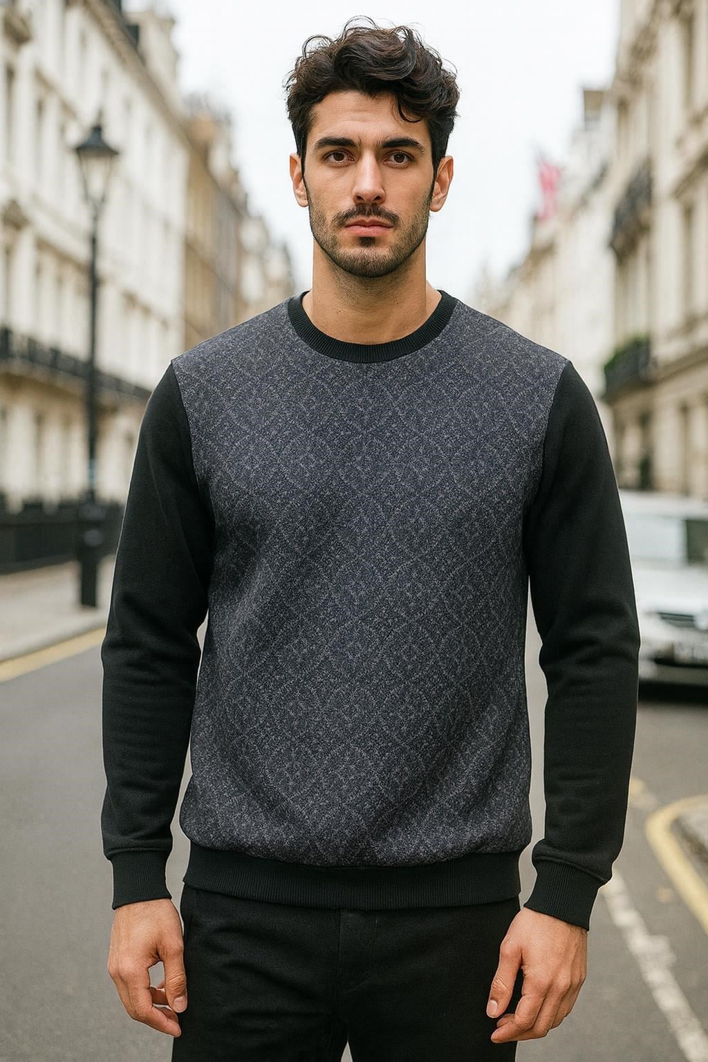 Jakarlı Bisiklet Yaka Regular Fit Pamuklu Sweatshirt