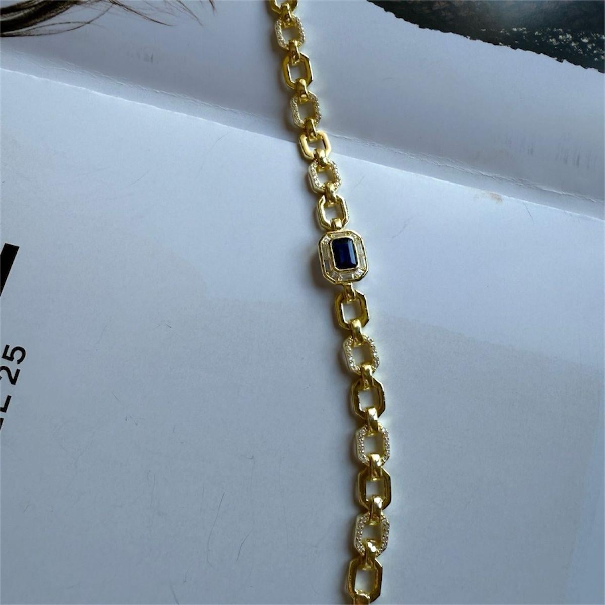 LACİVERT BAGET TAŞLI  GOLD BİLEKLİK