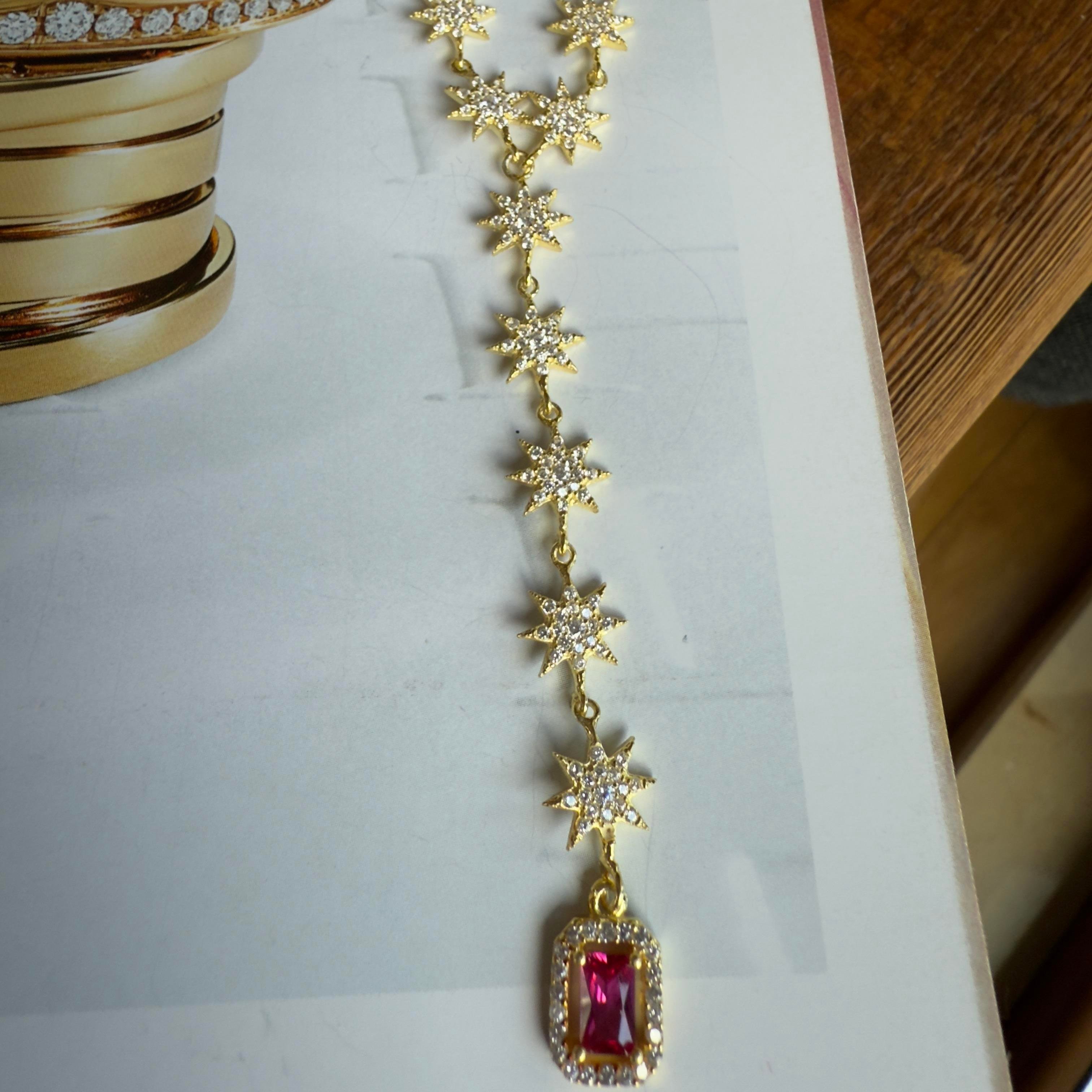 PEMBE TAŞLI Y GOLD KOLYE