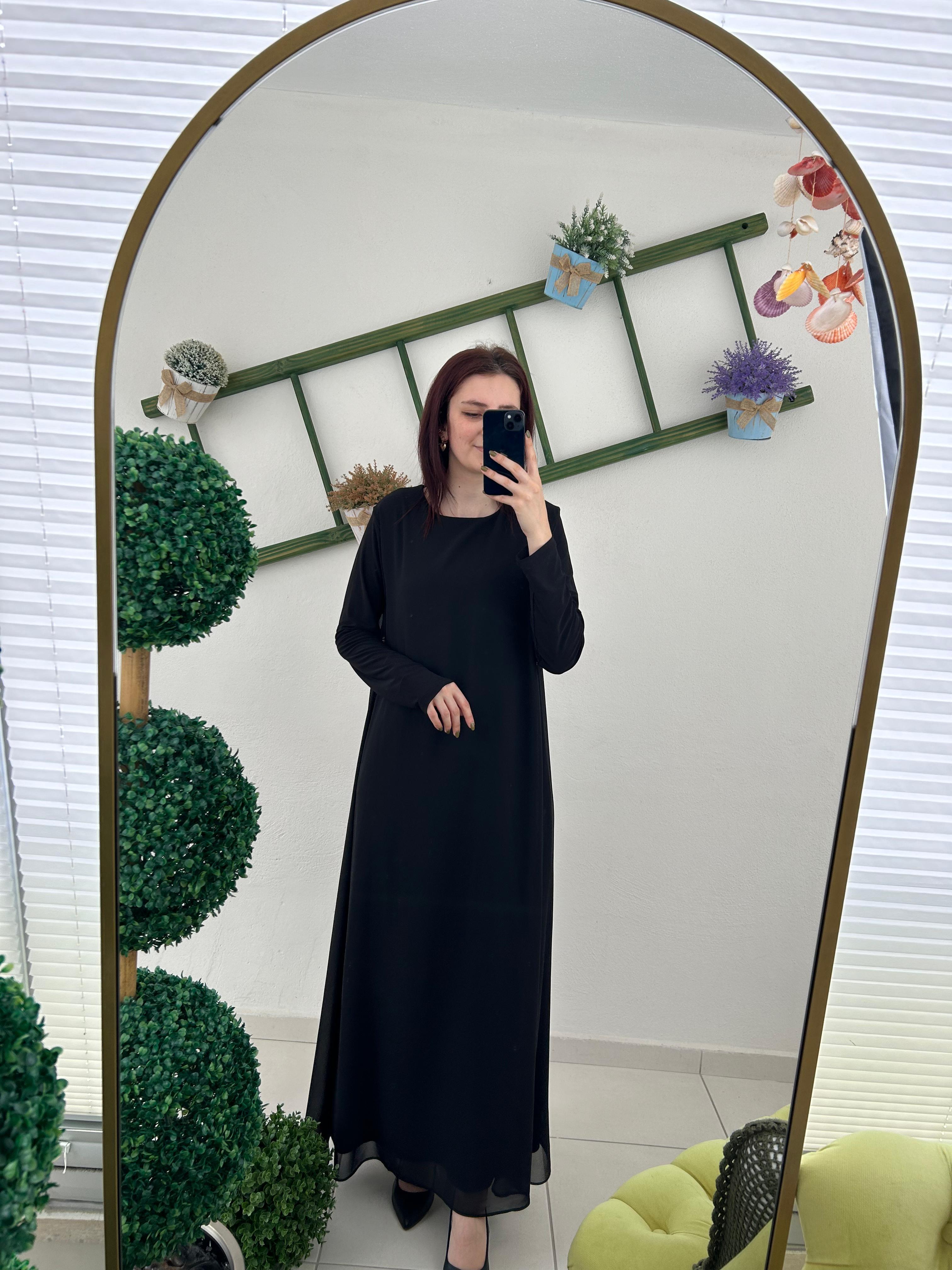 EFRAZE YANI TAŞLI ŞİFON ELBİSE 429/SIYAH/1 BEDEN