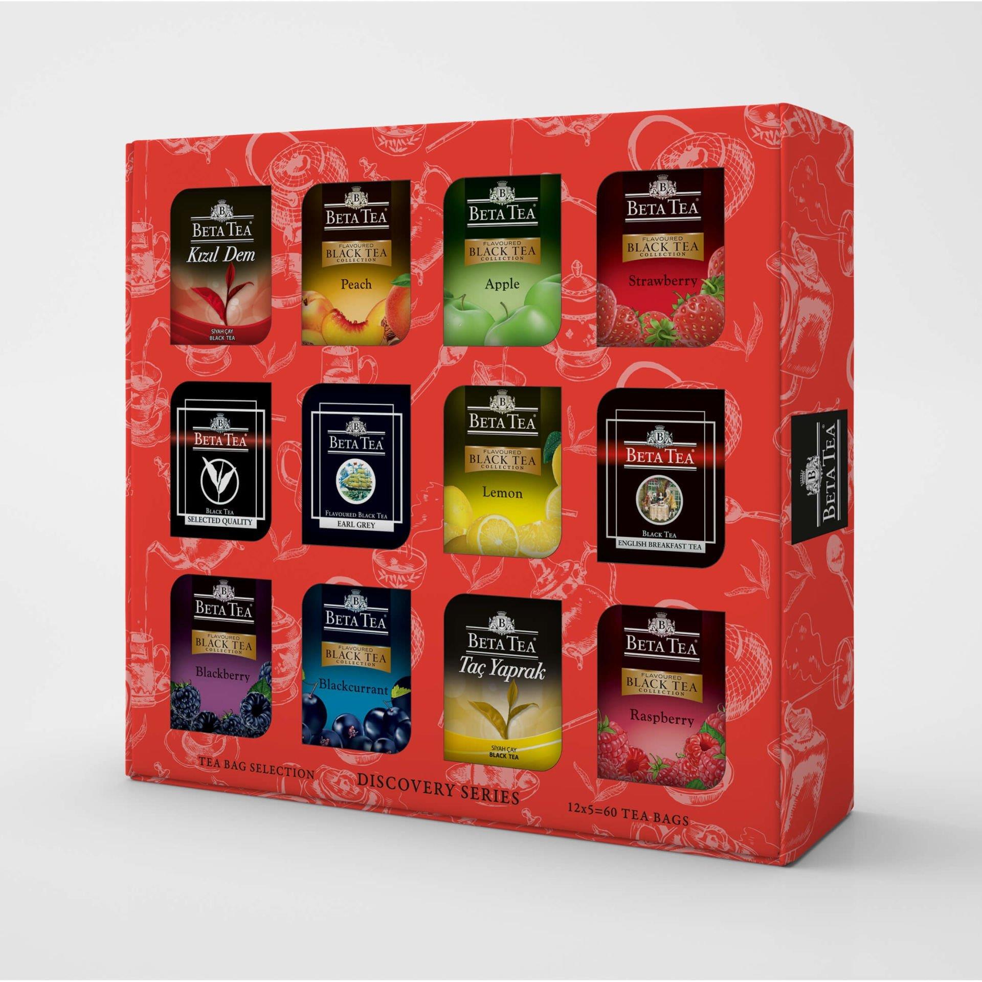 Beta Tea Hediyelik Siyah Çay Çeşitleri 60'lı Karışık Kutu, Discovery Series (12x5 Adet)