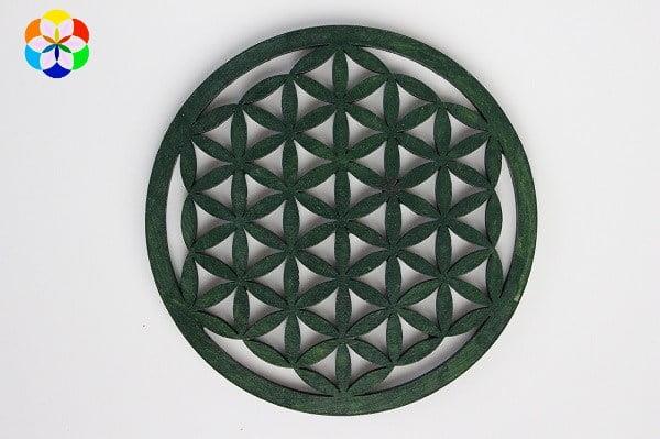 Yaşam Çiçeği Ahşap Bardak Altlığı & Küçük Grid Koyu Yeşil Renkli