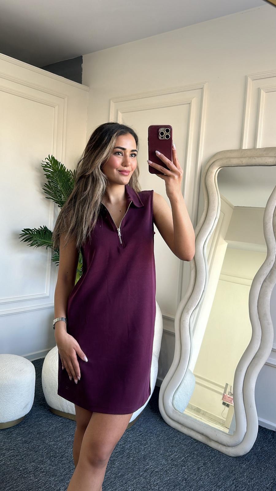 Modal Fermuarlı Elbise Bordo