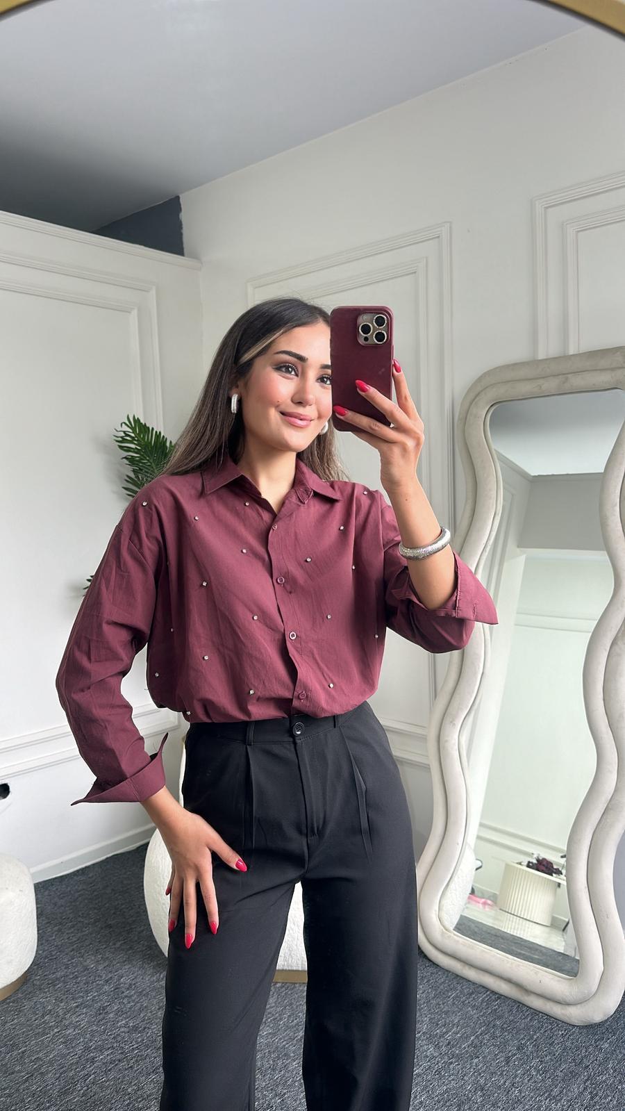 Taşlı Bordo Gömlek 