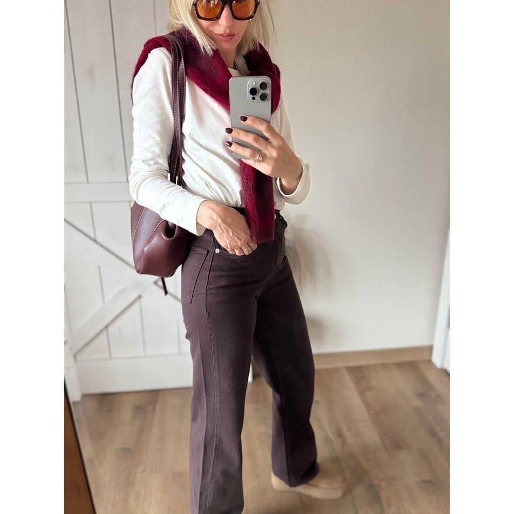  Bitter Kahvesi Straight Kesim Kadın Jean Pantolon