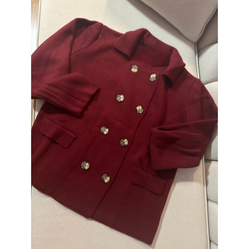  Bordo Düğme Detaylı Kadın Ceket Hırka