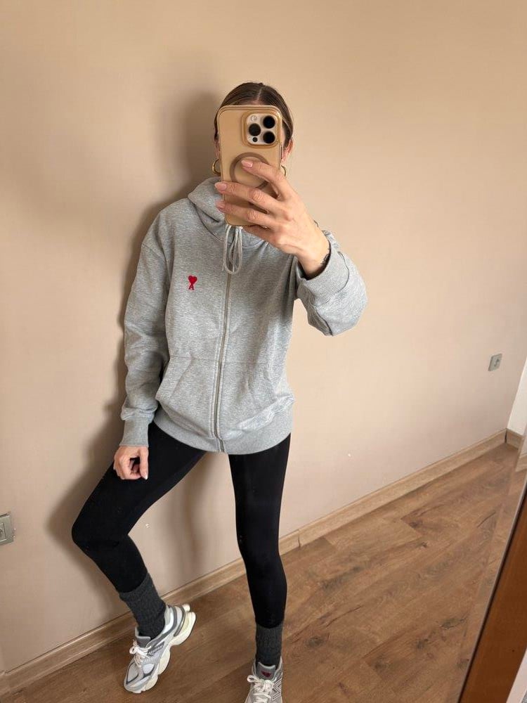 ❤️ Kapüşonlu Fermuarlı Nakış Detaylı Sweatshirt