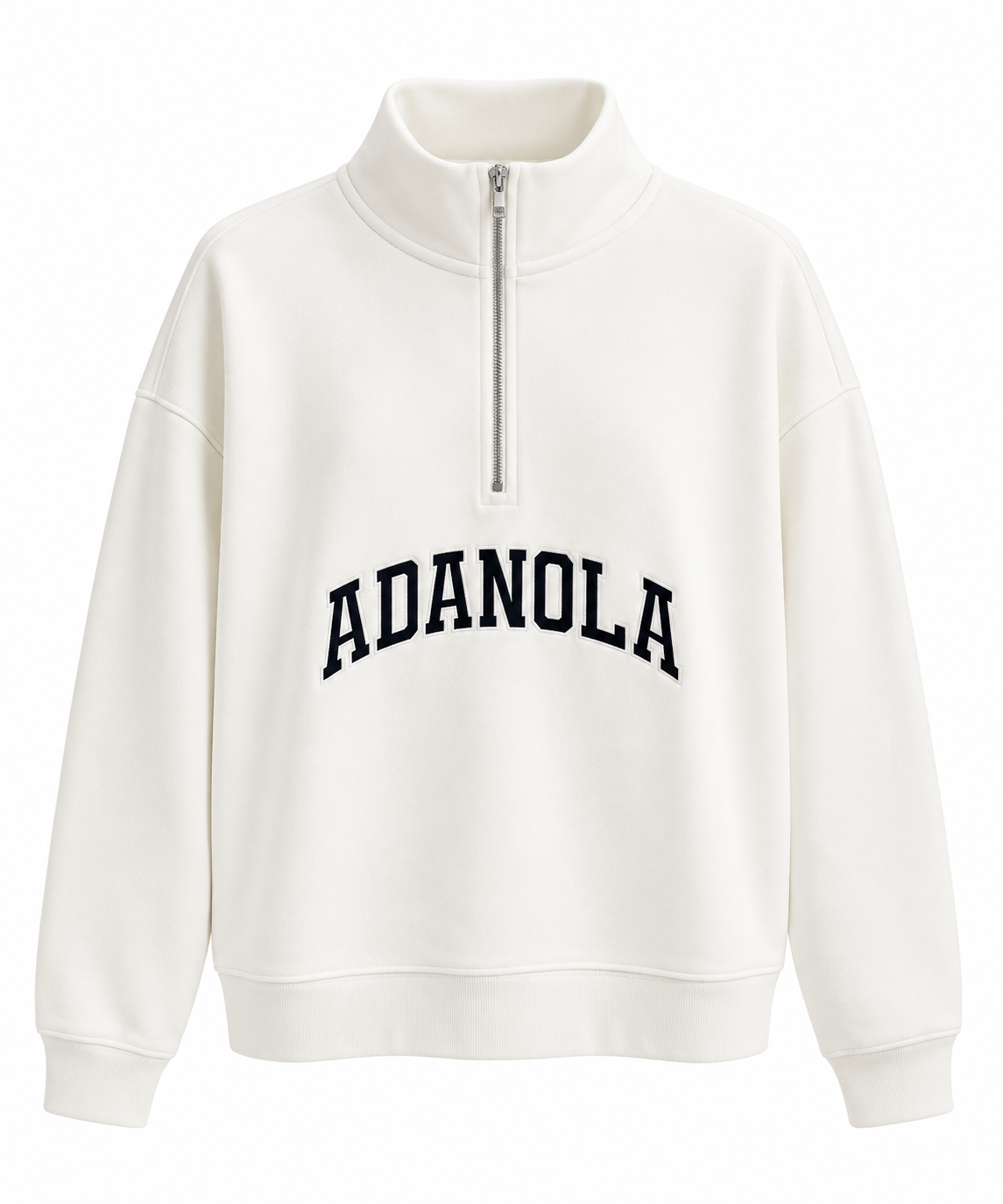 Ada Kırık Beyaz Yarım Fermuarlı Sweatshirt