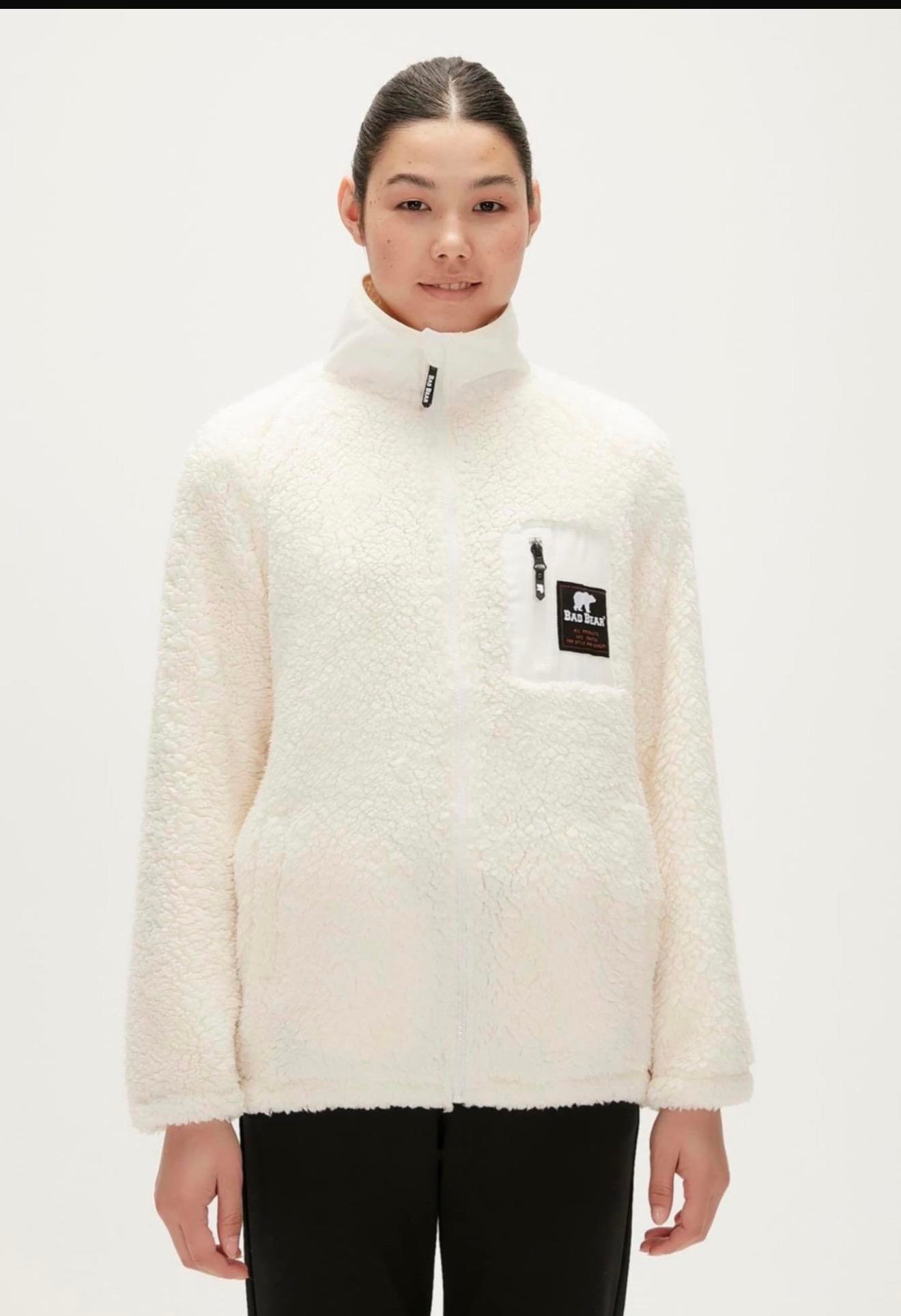 Bear Kırık Beyaz Fermuarlı Peluş Mont