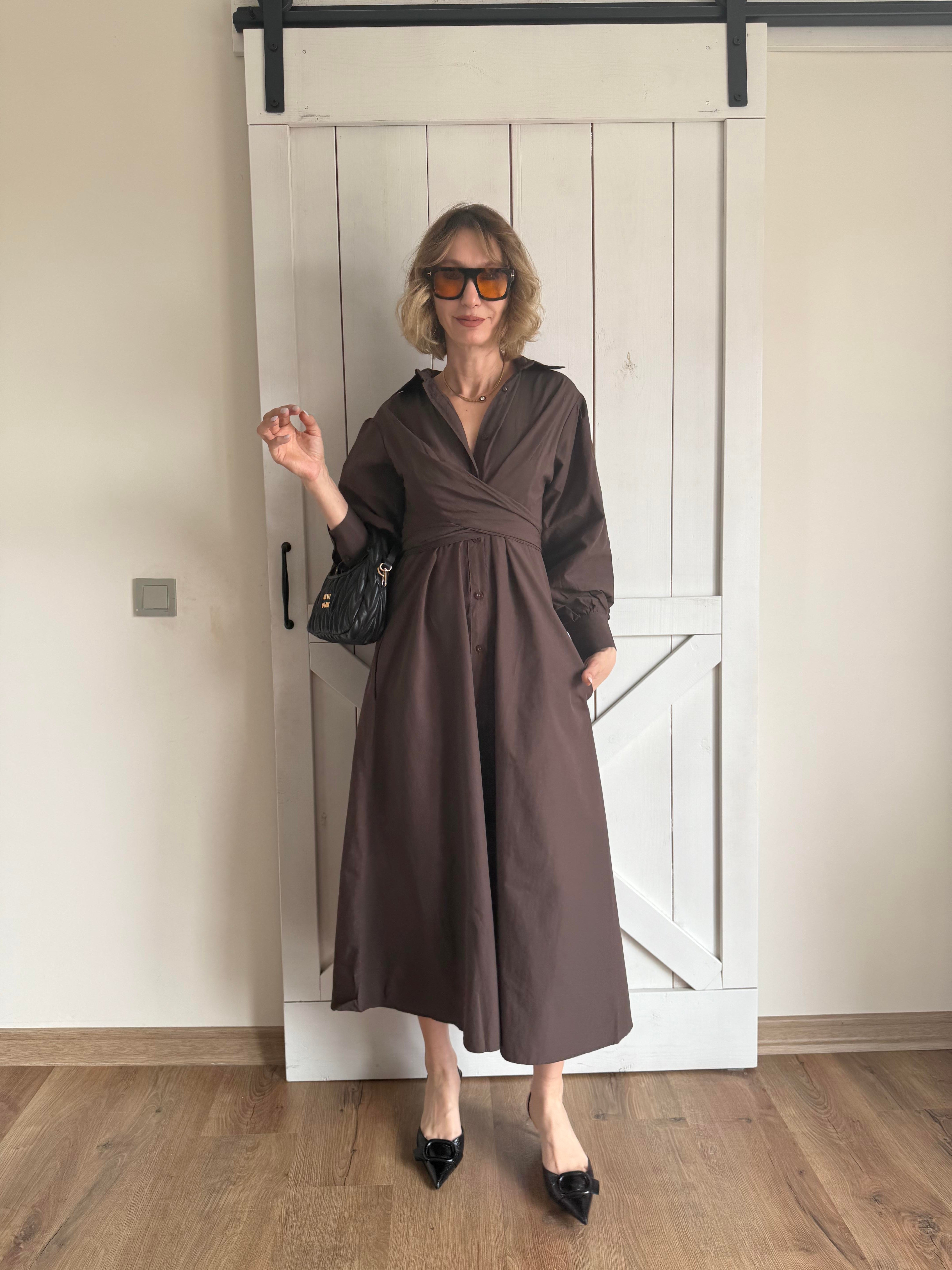 Bel Kuşaklı Acı Kahve Elbise