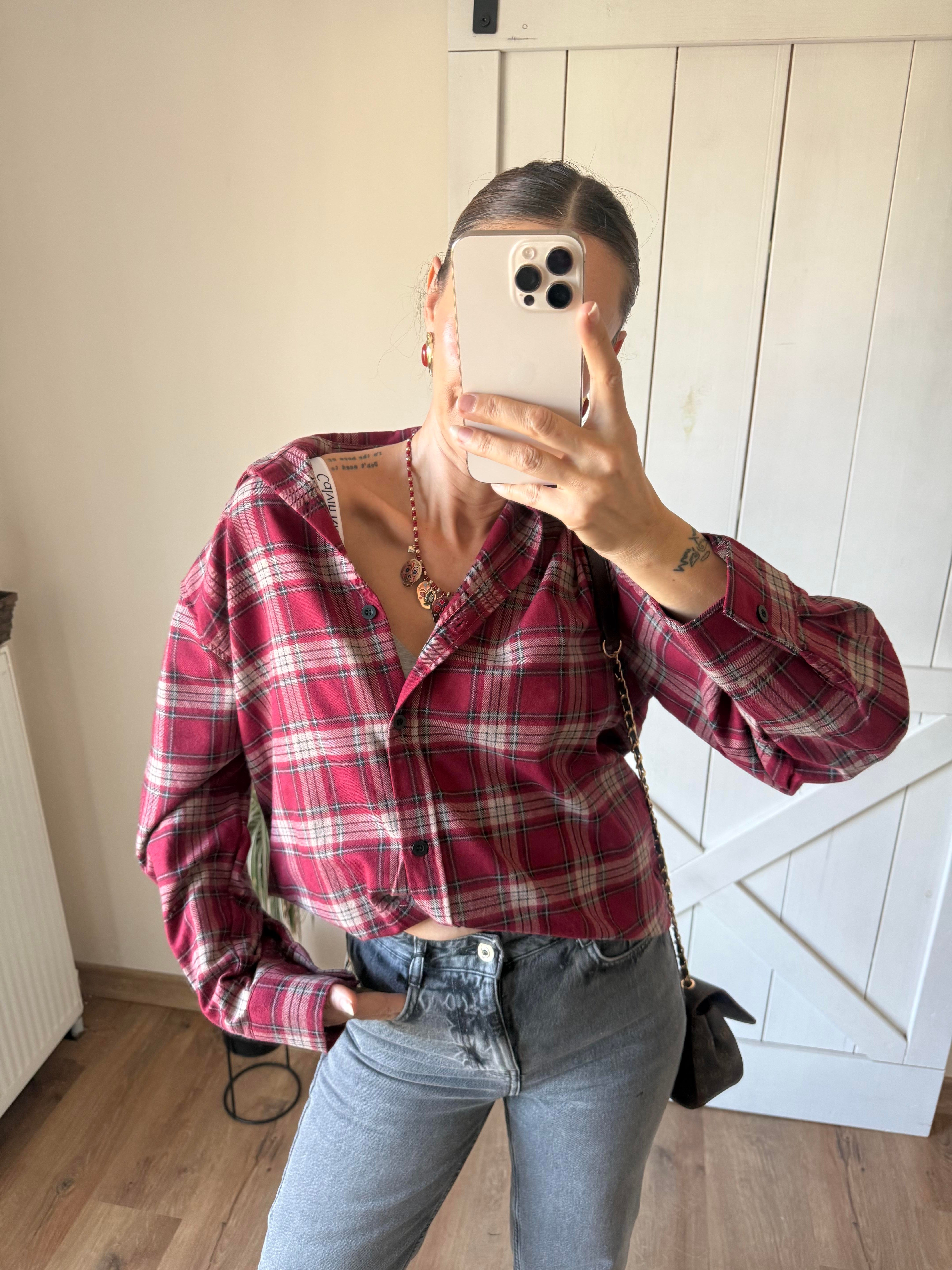 Bordo Ekoseli Oduncu Gömleği