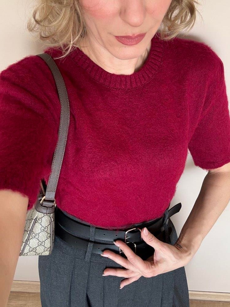 Bordo Yumoş Yarım Kol Kadın Triko 