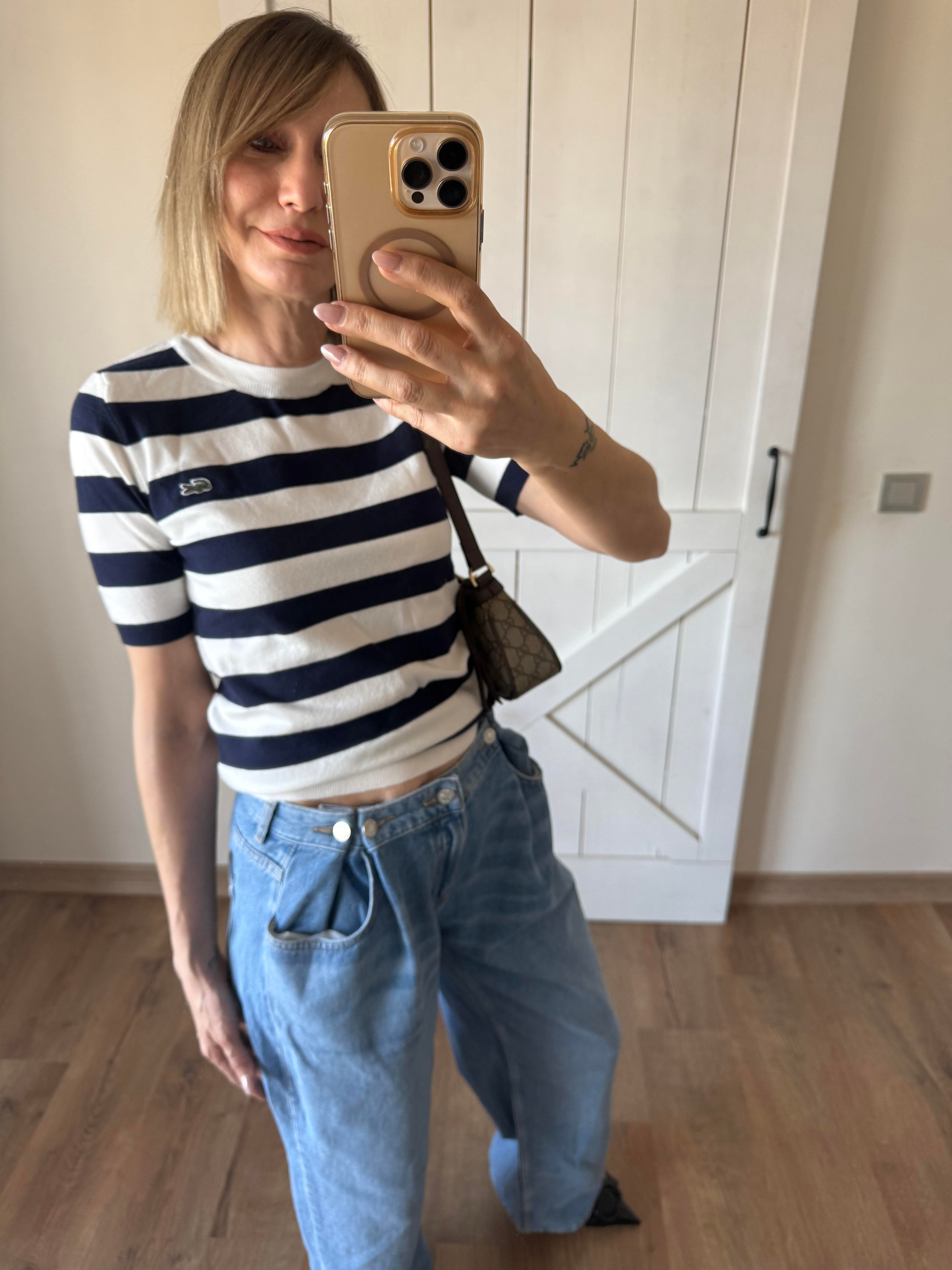 Buz Mavi Belden Ayarlanabilinir Bol Paça Jean Pantolon