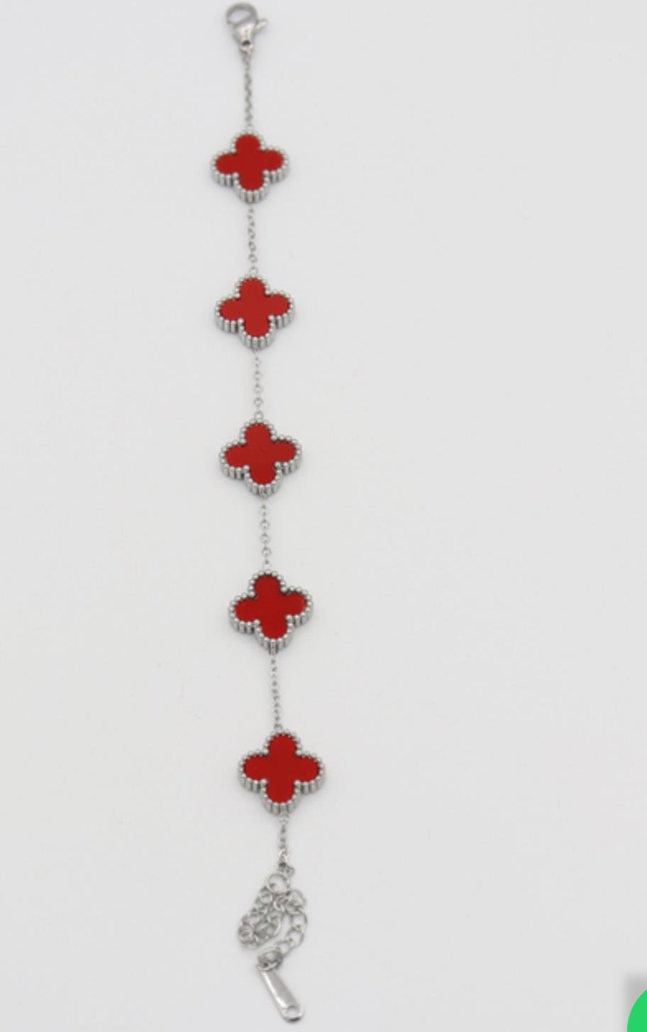 Çelik Silver  Renk Kırmızı Mineli Yonca Bileklik