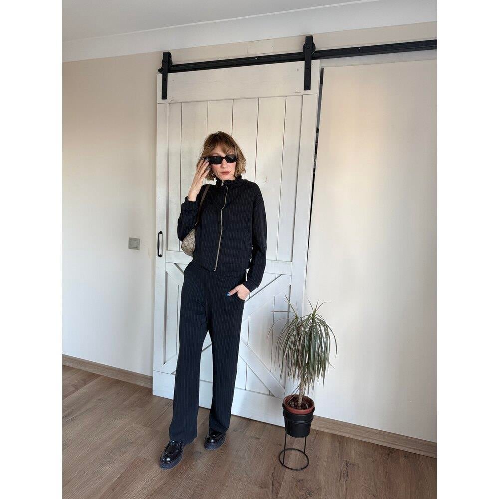 Çizgili Antrasit Modal Takım