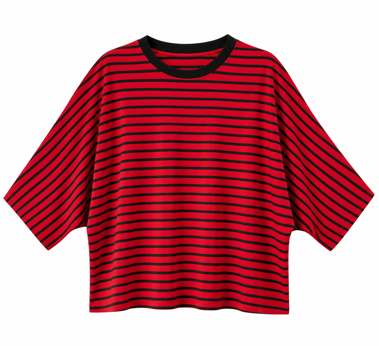 Çizgili Üç Çeyrek Kol Pamuklu Triko Tshirt