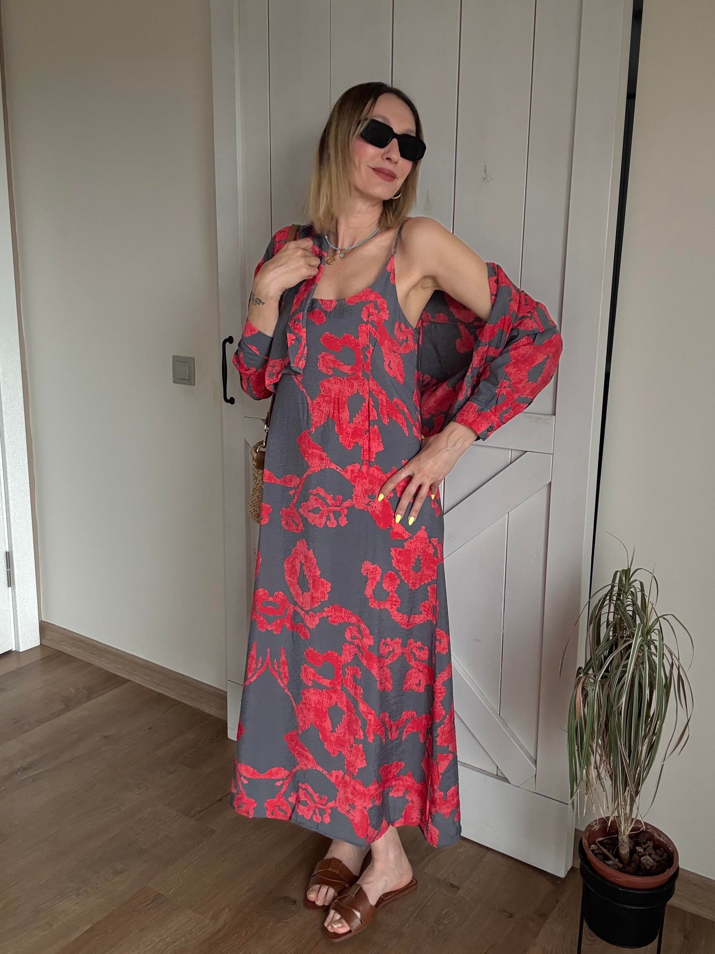 Desenli Gömlek Elbise Rose Takım